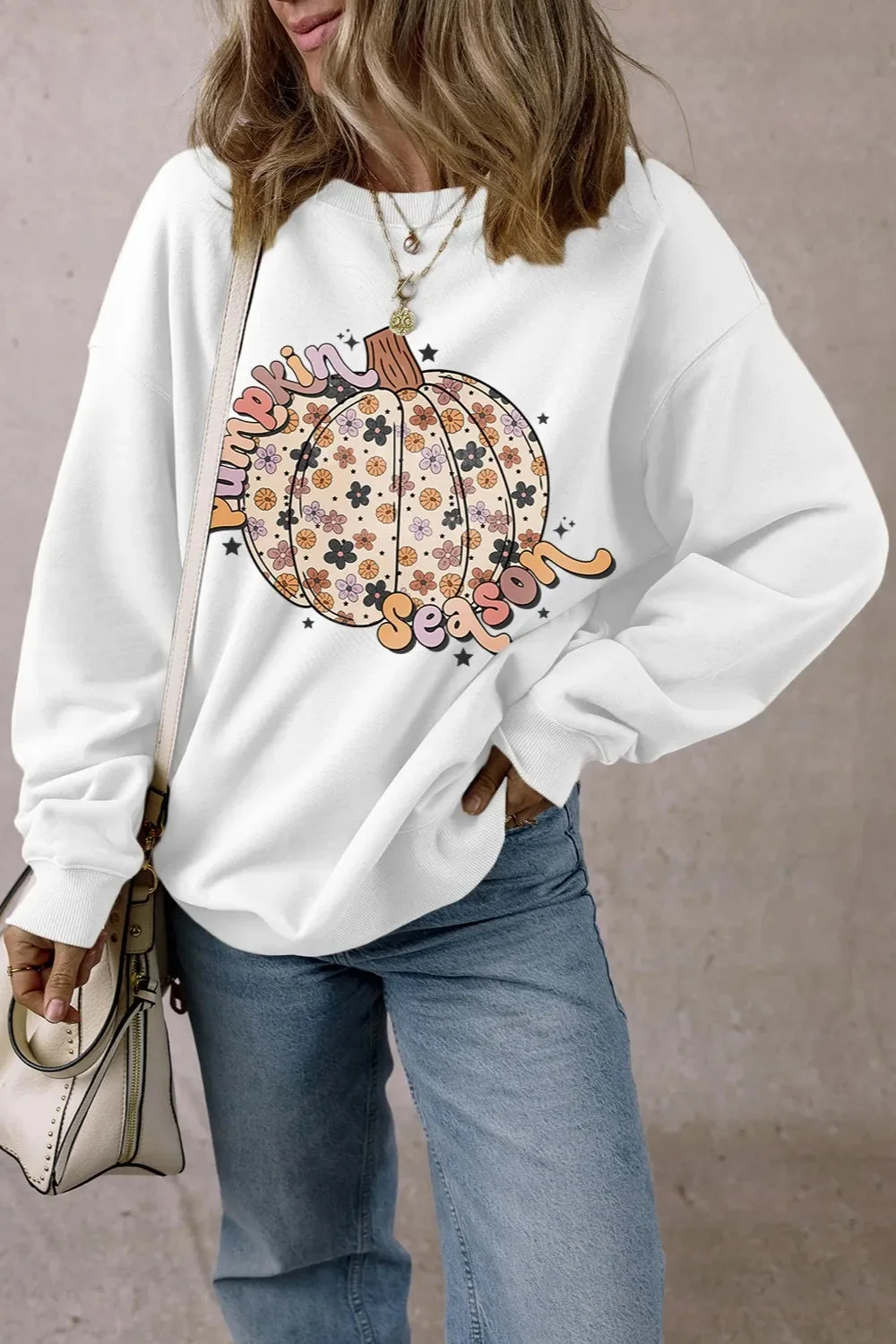 Autumn Pumpkin Print Long Sleeve Sweatshirt