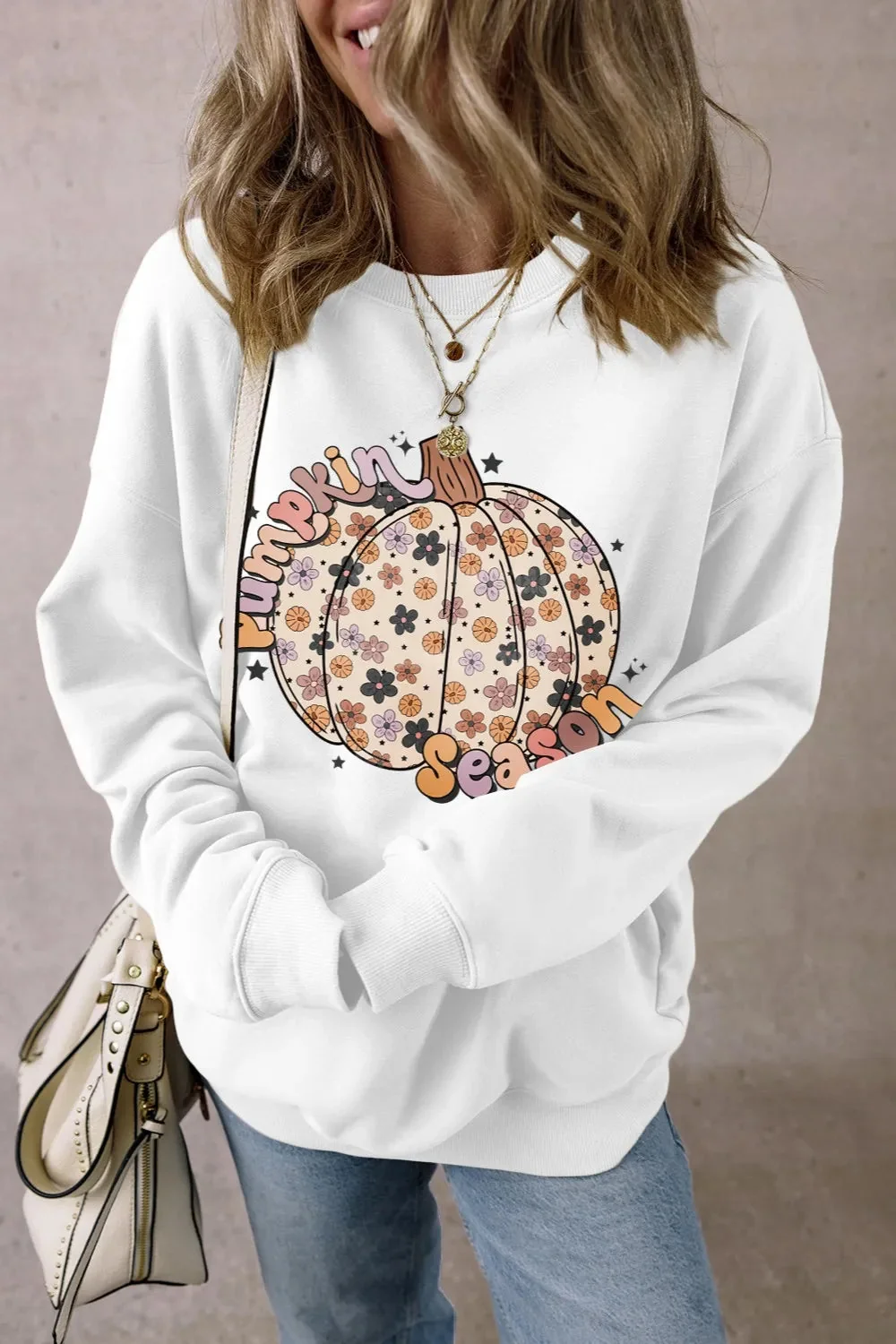 Autumn Pumpkin Print Long Sleeve Sweatshirt