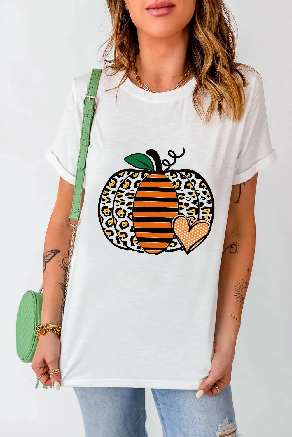 Pumpkin Print Short Sleeve T-Shirt