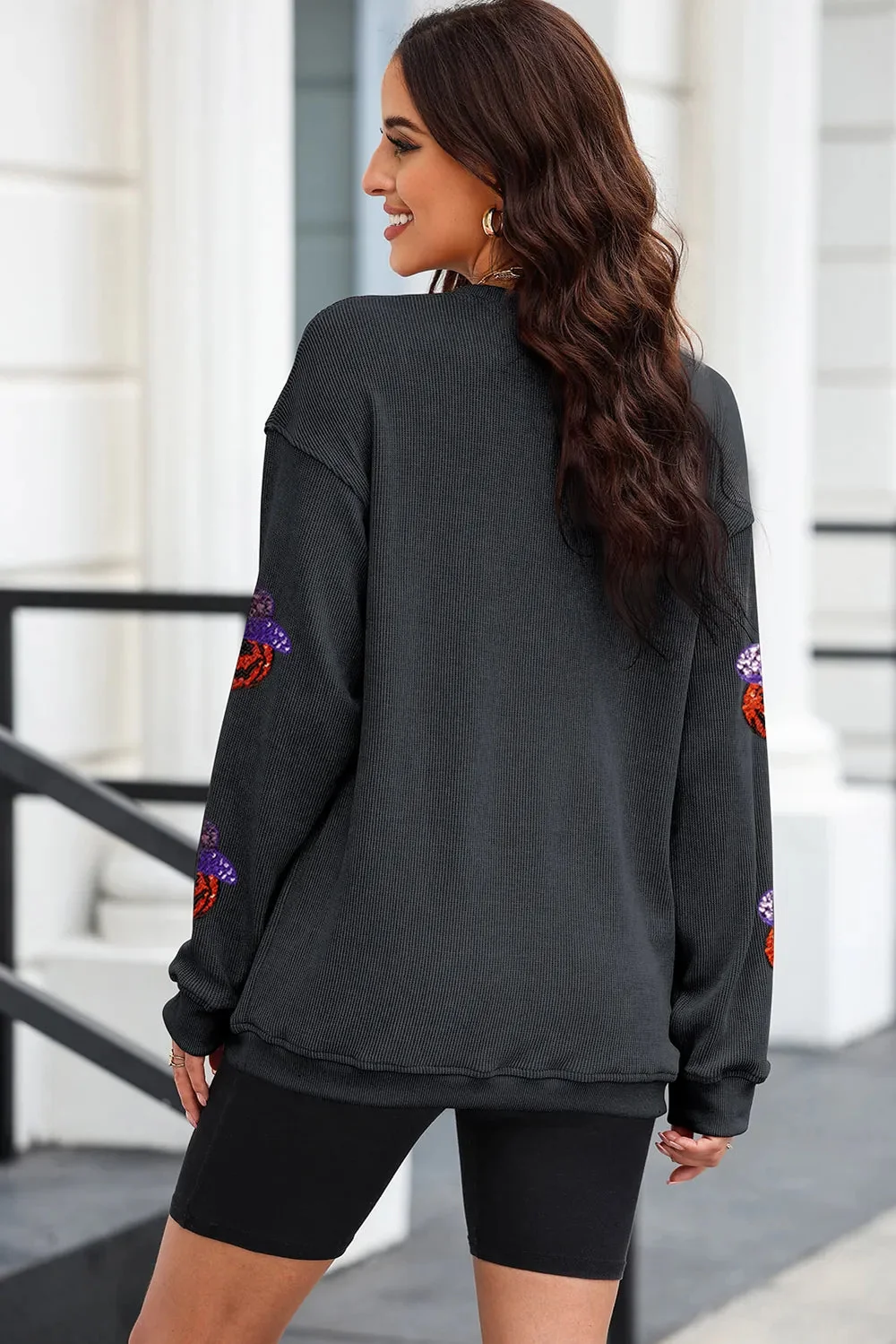 Black Sequin Pumpkin Sweatshirt