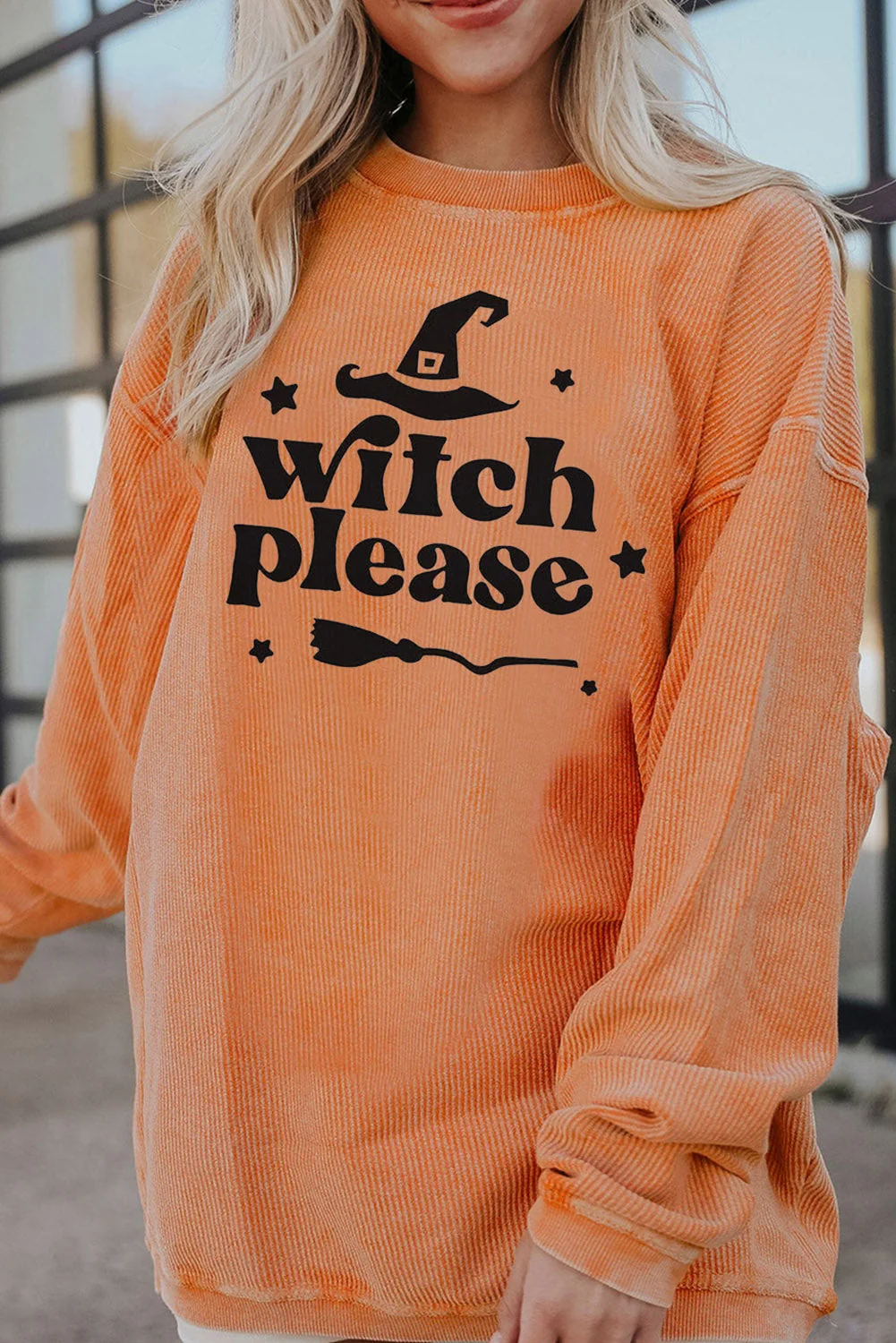 Witch Graphic Sweatshirt with Dropped Shoulder in Sherbet Color