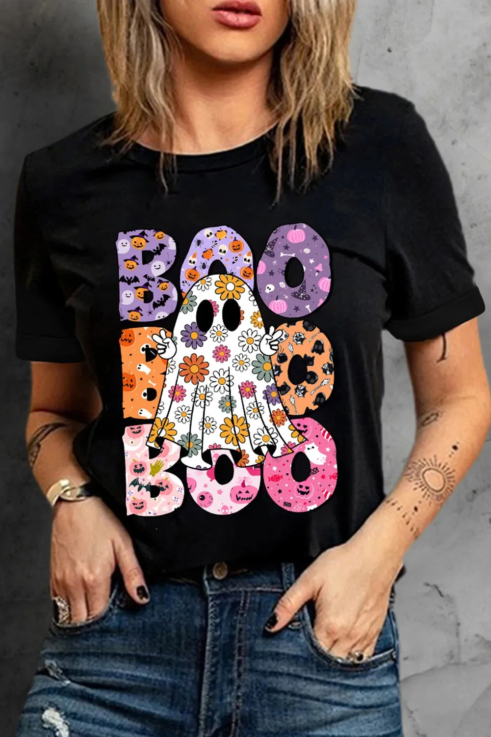 BOO Ghost Graphic Black Short Sleeve Shirt