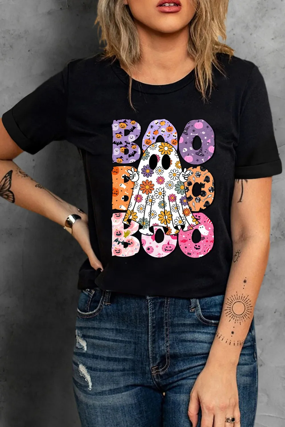 BOO Ghost Graphic Black Short Sleeve Shirt