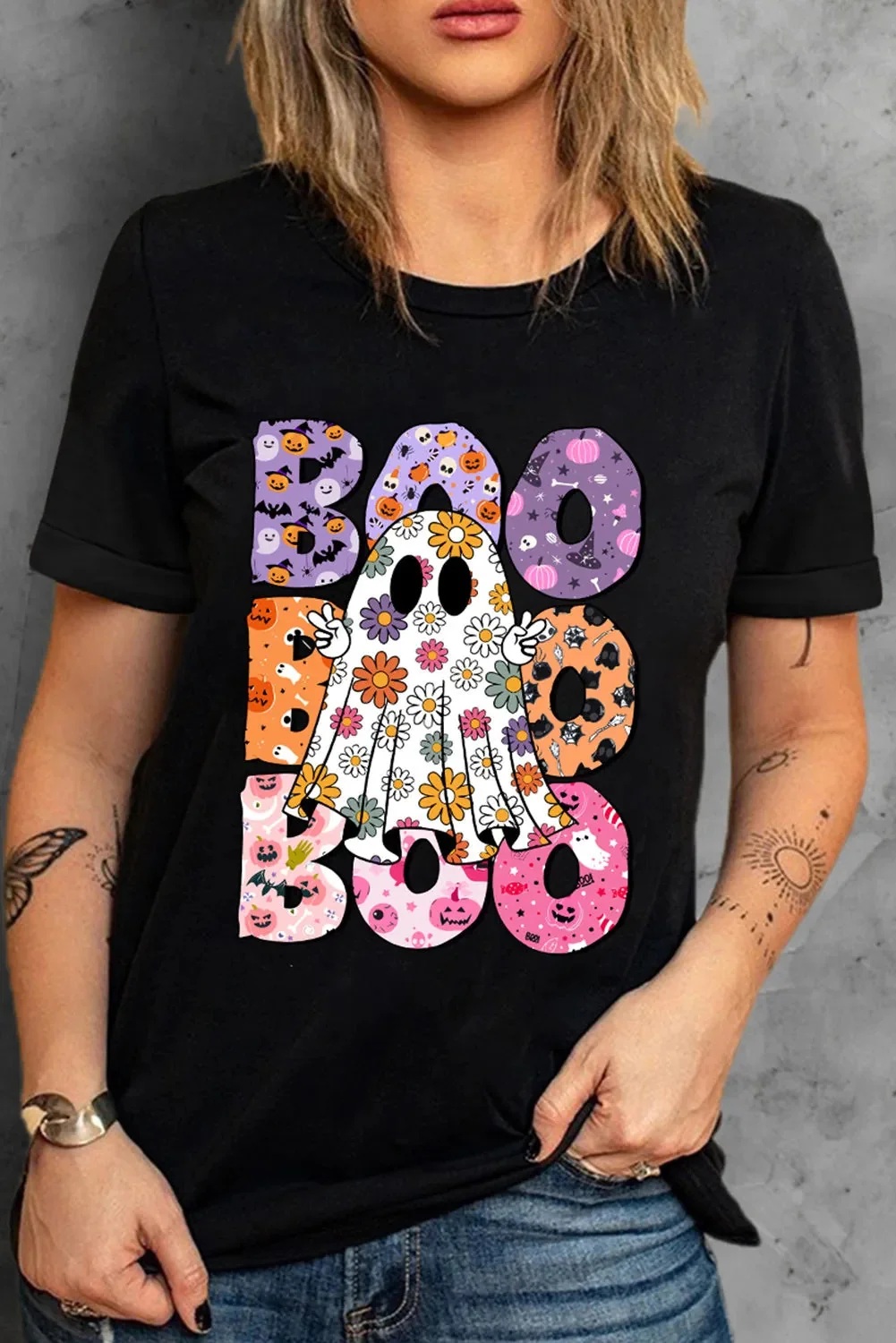 BOO Ghost Graphic Black Short Sleeve Shirt