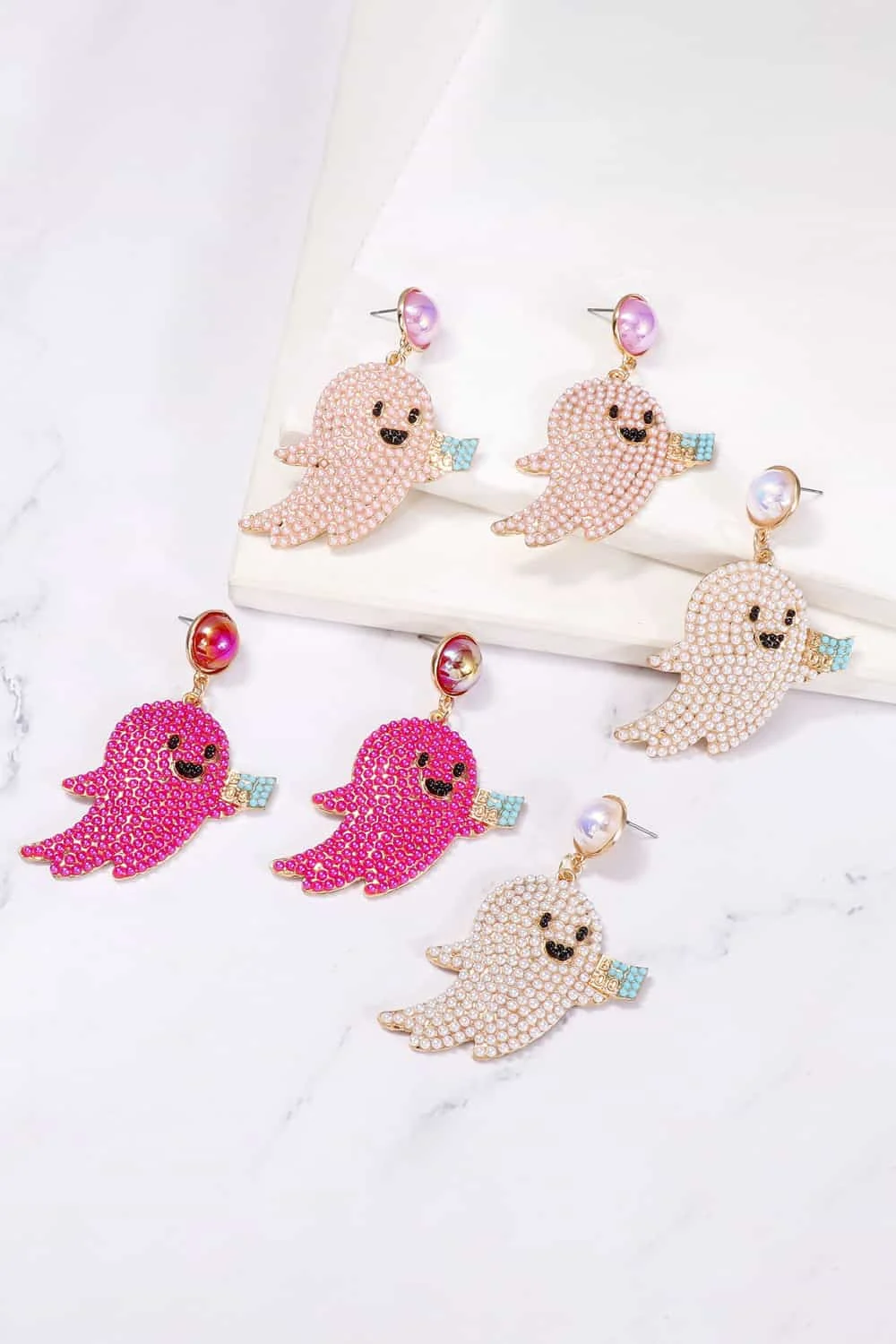 Pearl Dangle Earrings - Elegant Ghost Shape Design