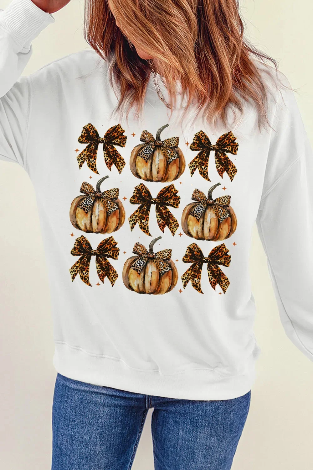 Cute Pumpkin Graphic Long Sleeve Sweatshirt in White