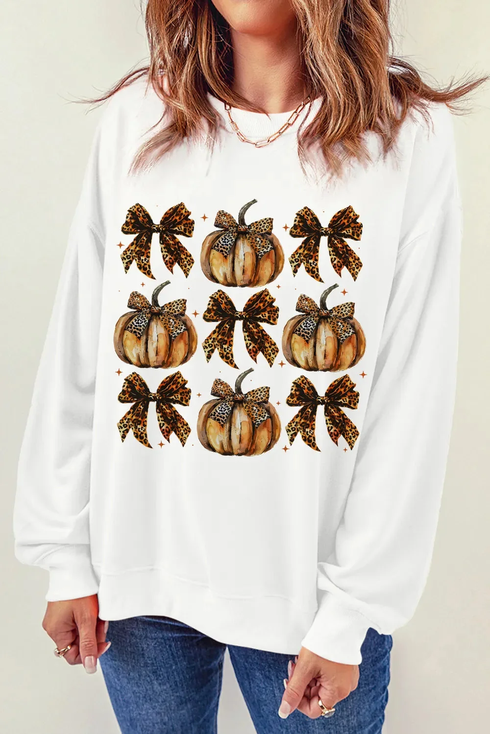 Cute Pumpkin Graphic Long Sleeve Sweatshirt in White