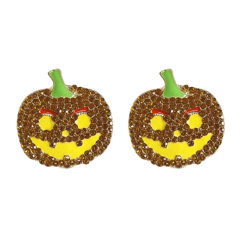 Rhinestone Pumpkin Halloween Earrings Yellow Deep Red Caramel Alloy