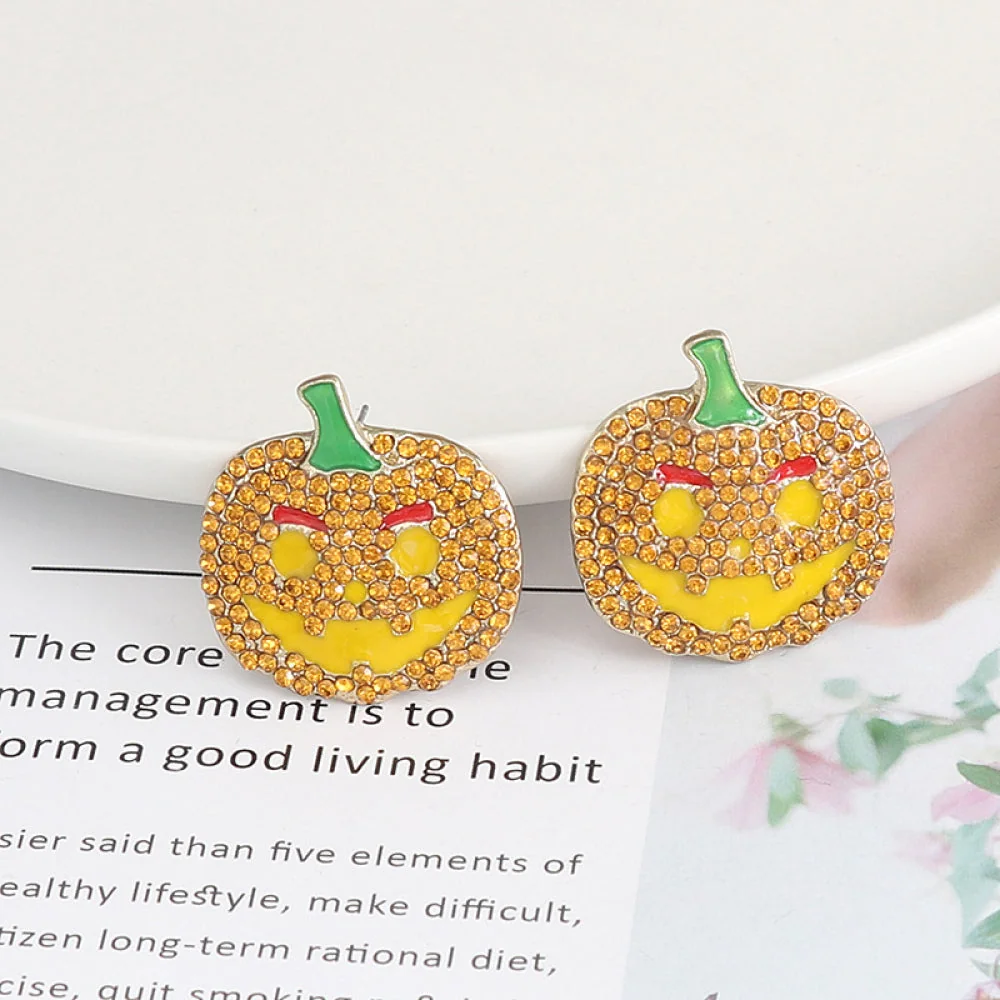 Rhinestone Pumpkin Halloween Earrings Yellow Deep Red Caramel Alloy