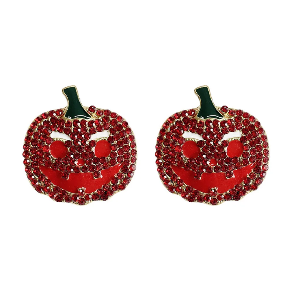 Rhinestone Pumpkin Halloween Earrings Yellow Deep Red Caramel Alloy