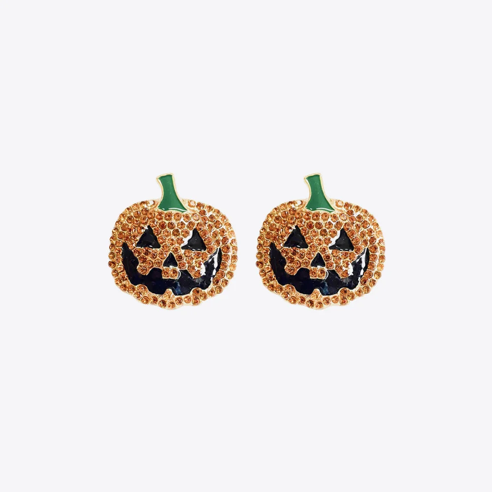 Rhinestone Pumpkin Halloween Earrings Yellow Deep Red Caramel Alloy