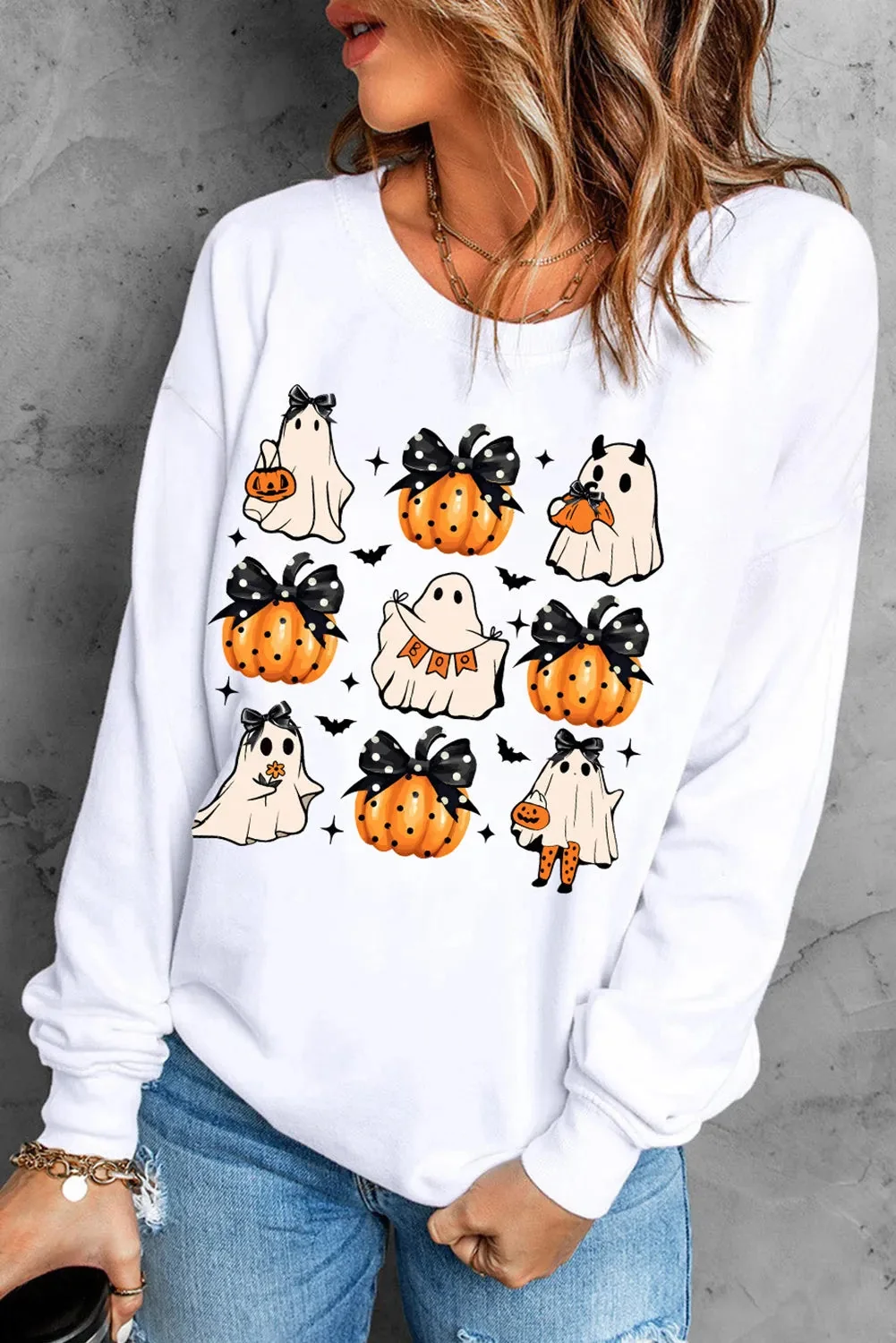 Halloween Theme White Long Sleeve Sweatshirt