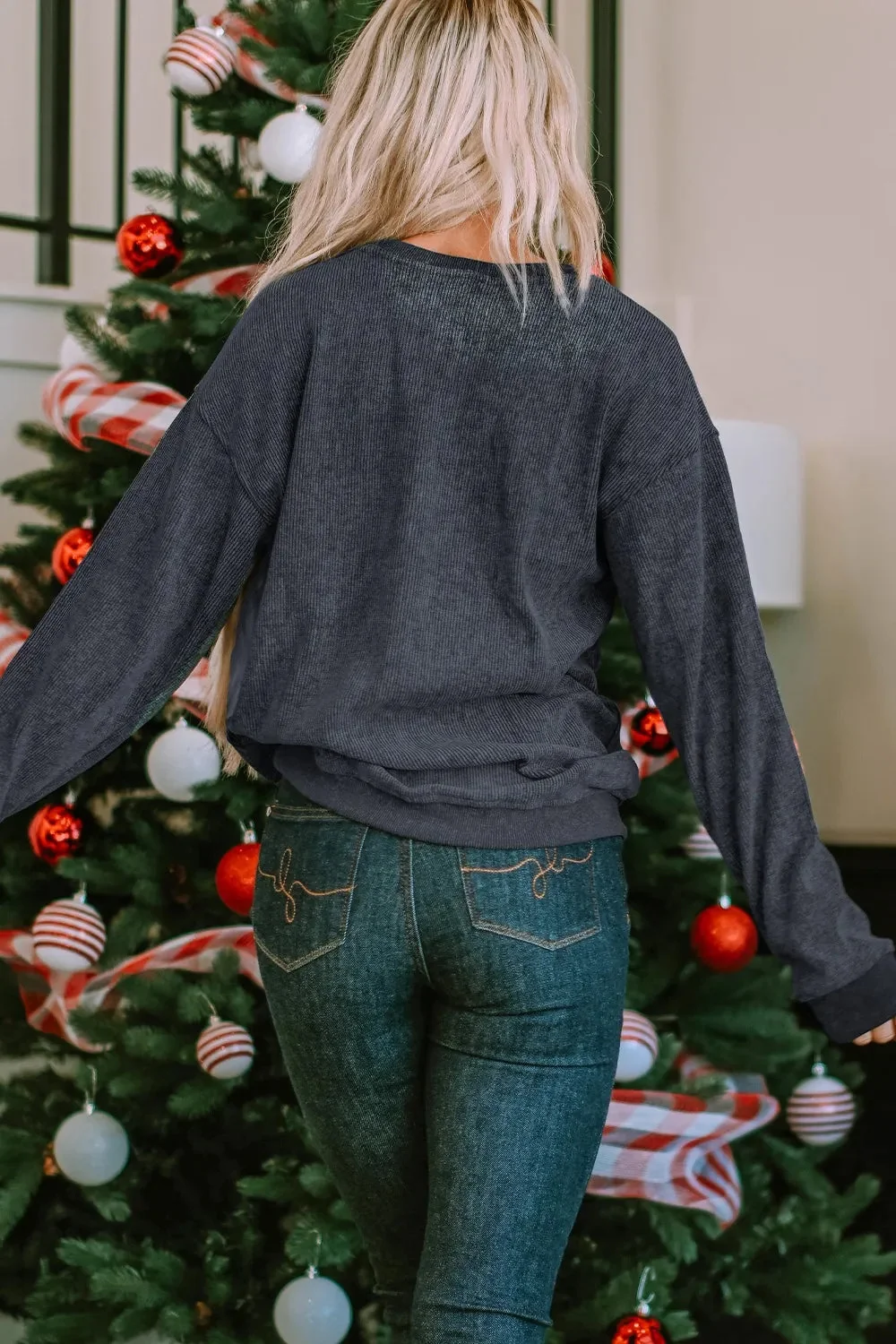 Sequin Patch Pumpkin Black Sweatshirt - Womens Stylish Casual Top