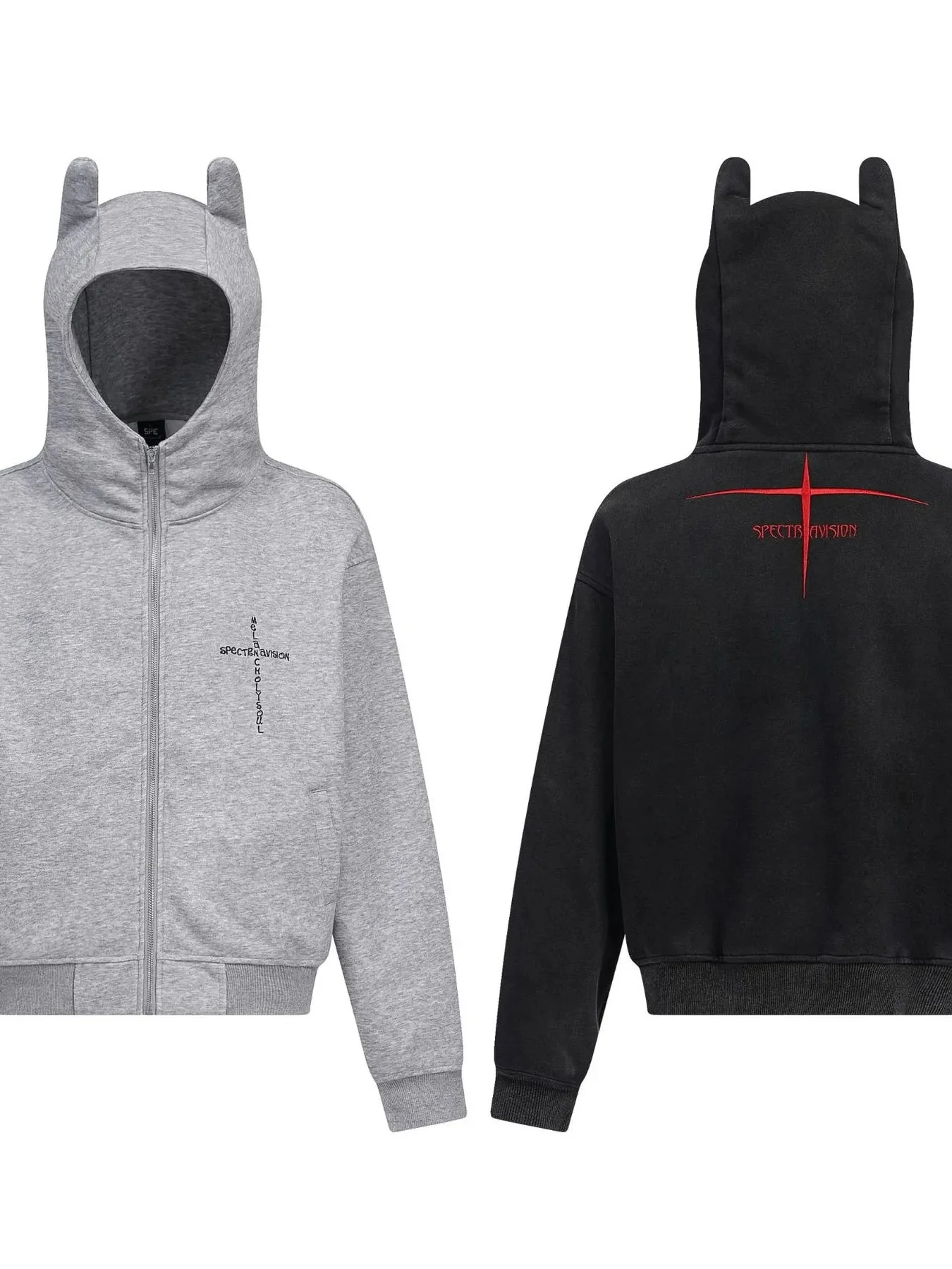 Devil Horn Zip-Up Hoodie - Mens Fashion Sweatshirt