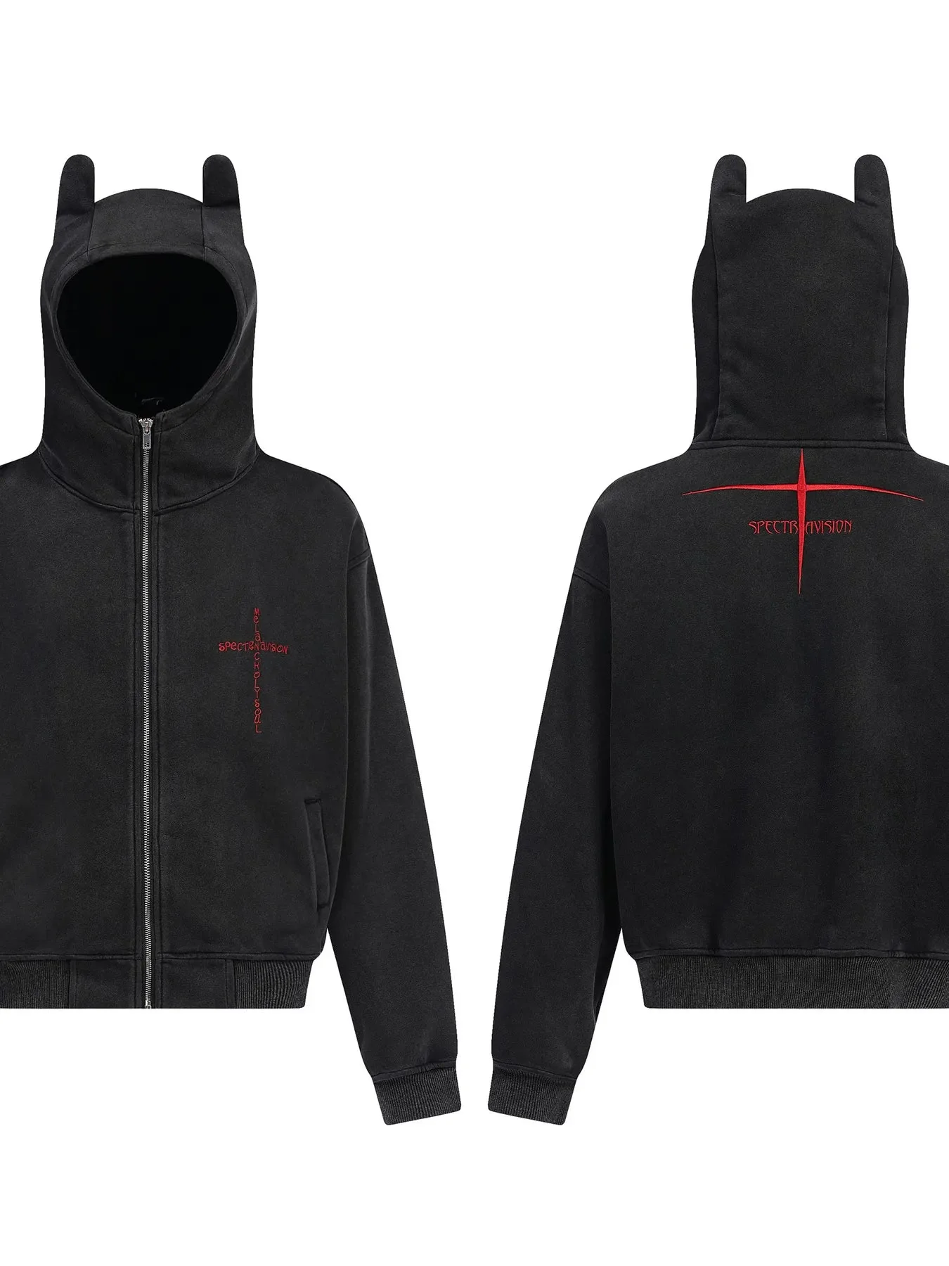 Devil Horn Zip-Up Hoodie - Mens Fashion Sweatshirt