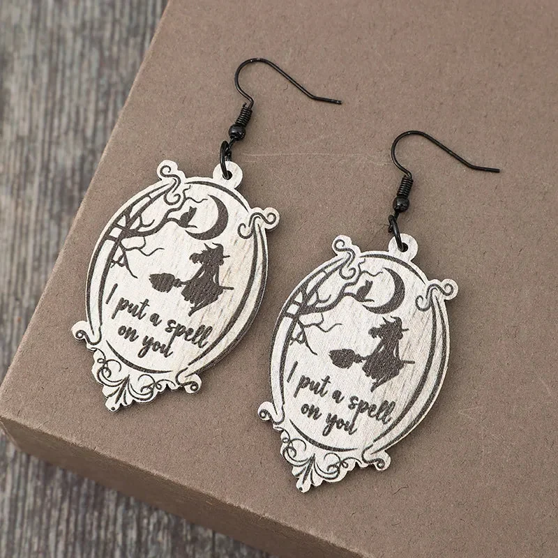 Black Witch Wooden Dangle Earrings