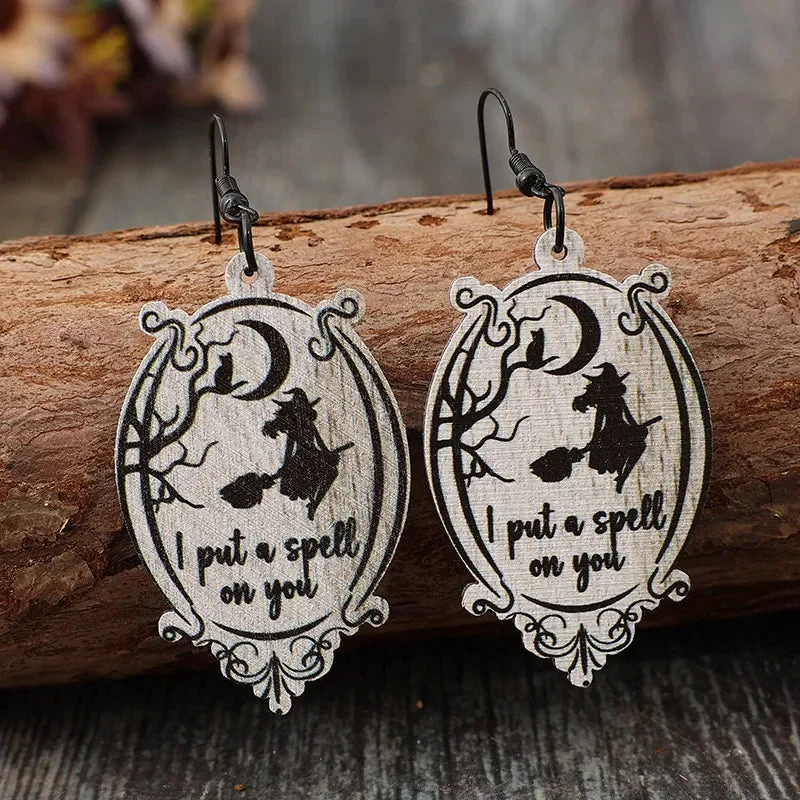 Black Witch Wooden Dangle Earrings