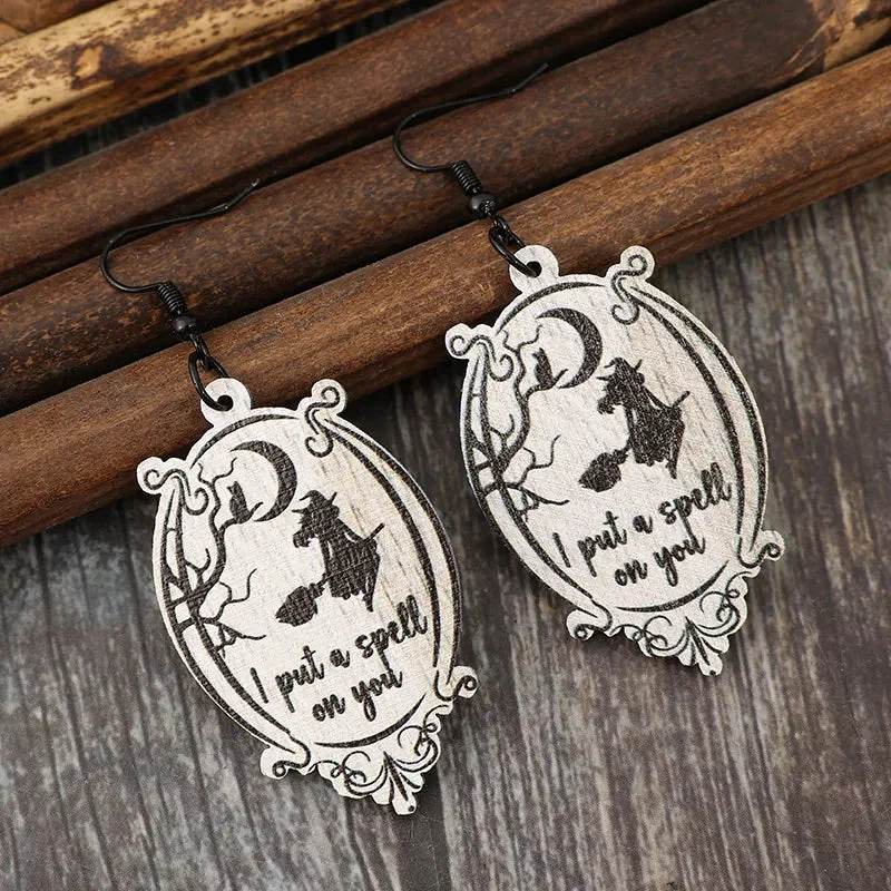 Black Witch Wooden Dangle Earrings