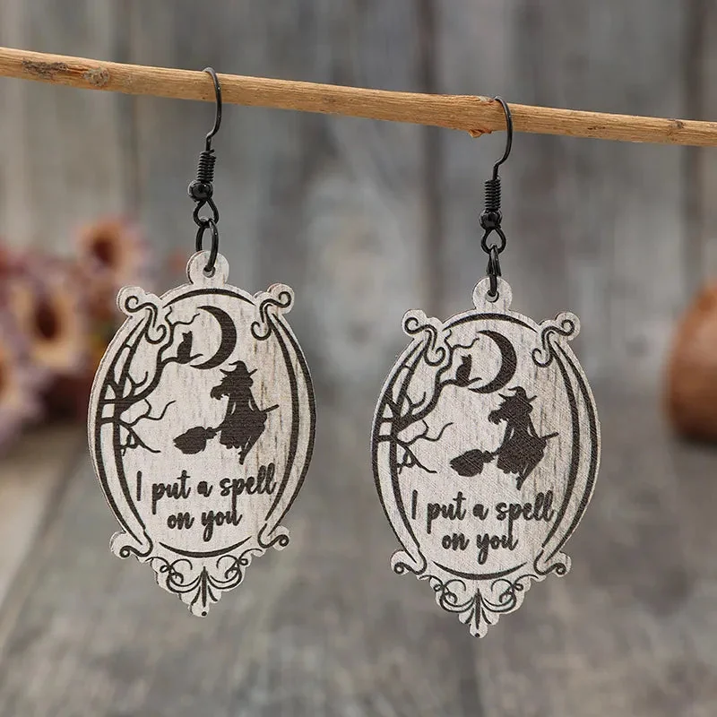 Black Witch Wooden Dangle Earrings