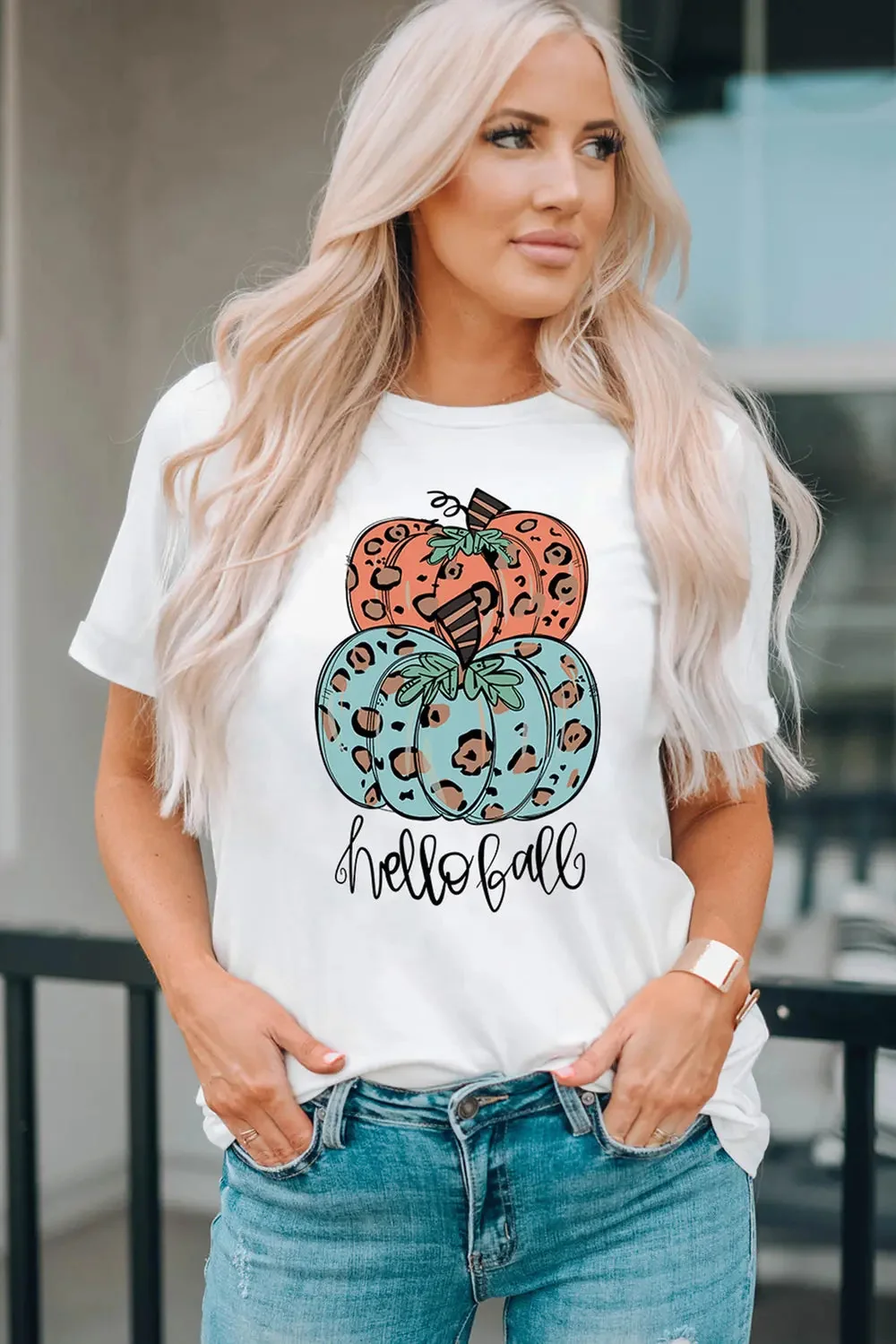 Pumpkin Graphic Tee Shirt Short Sleeve White