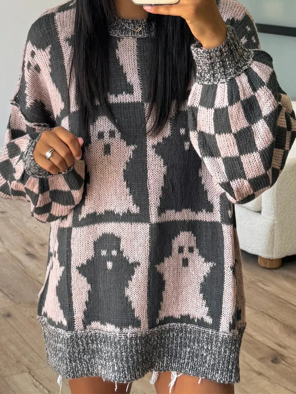 Dropped Shoulder Long Sleeve Sweater in Dusty Pink or Black