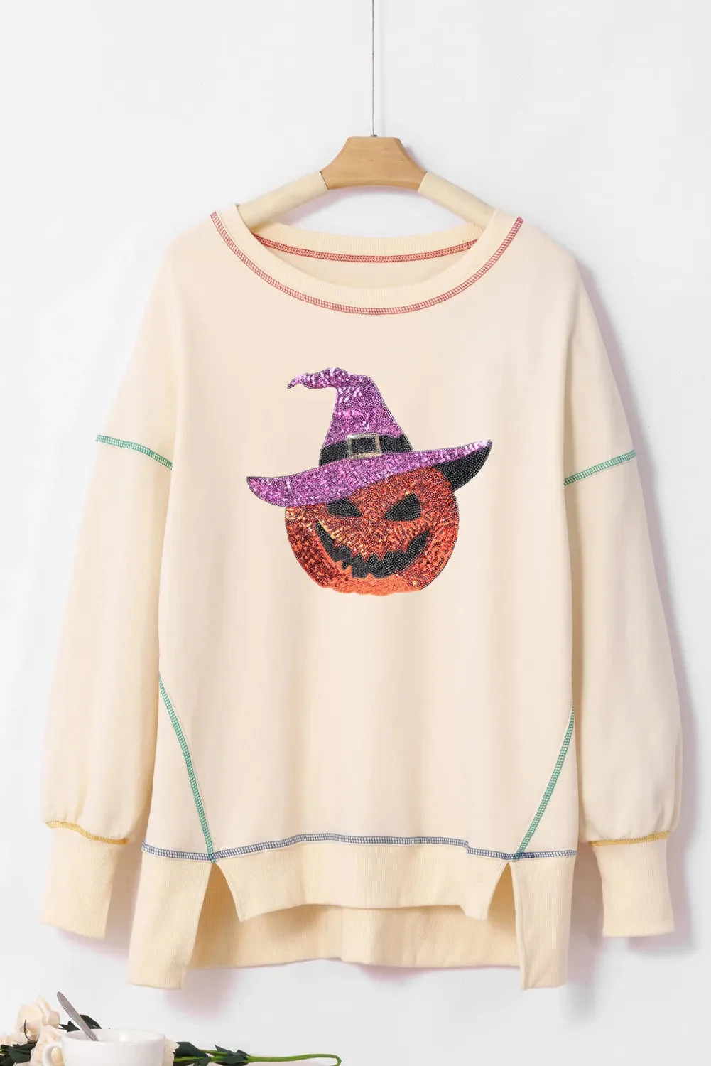Sequin Pumpkin Long Sleeve Sweatshirt
