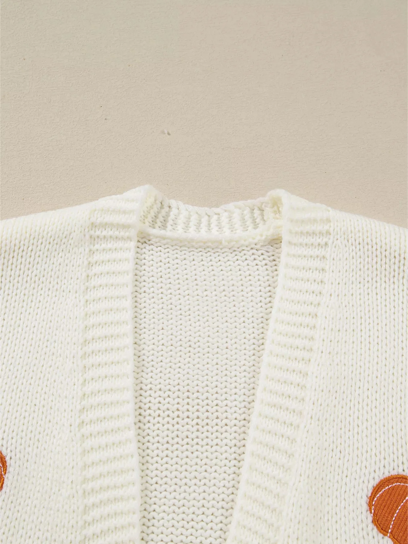 Pumpkin Embroidered Knit Cardigan Sweater in White