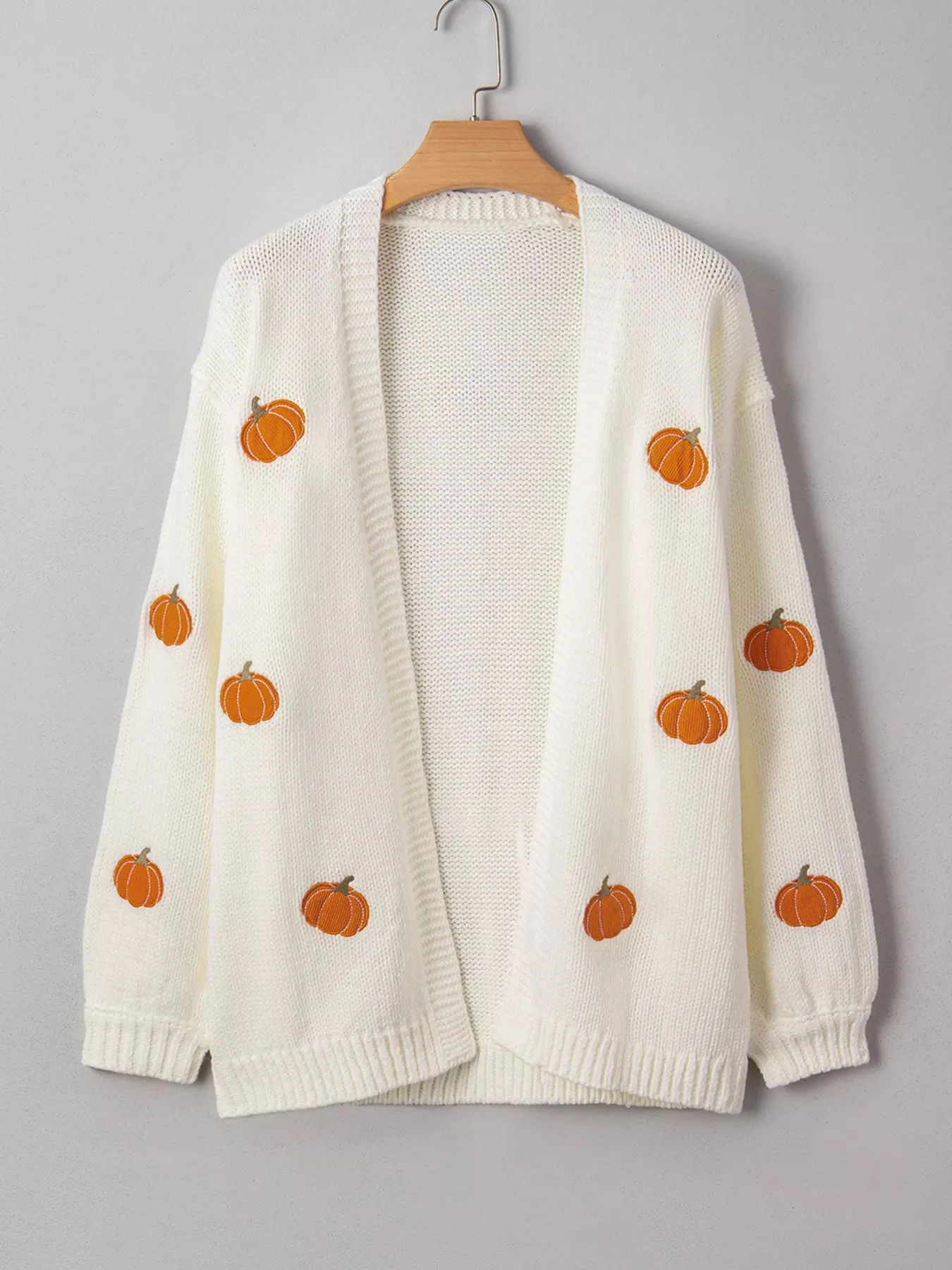 Pumpkin Embroidered Knit Cardigan Sweater in White