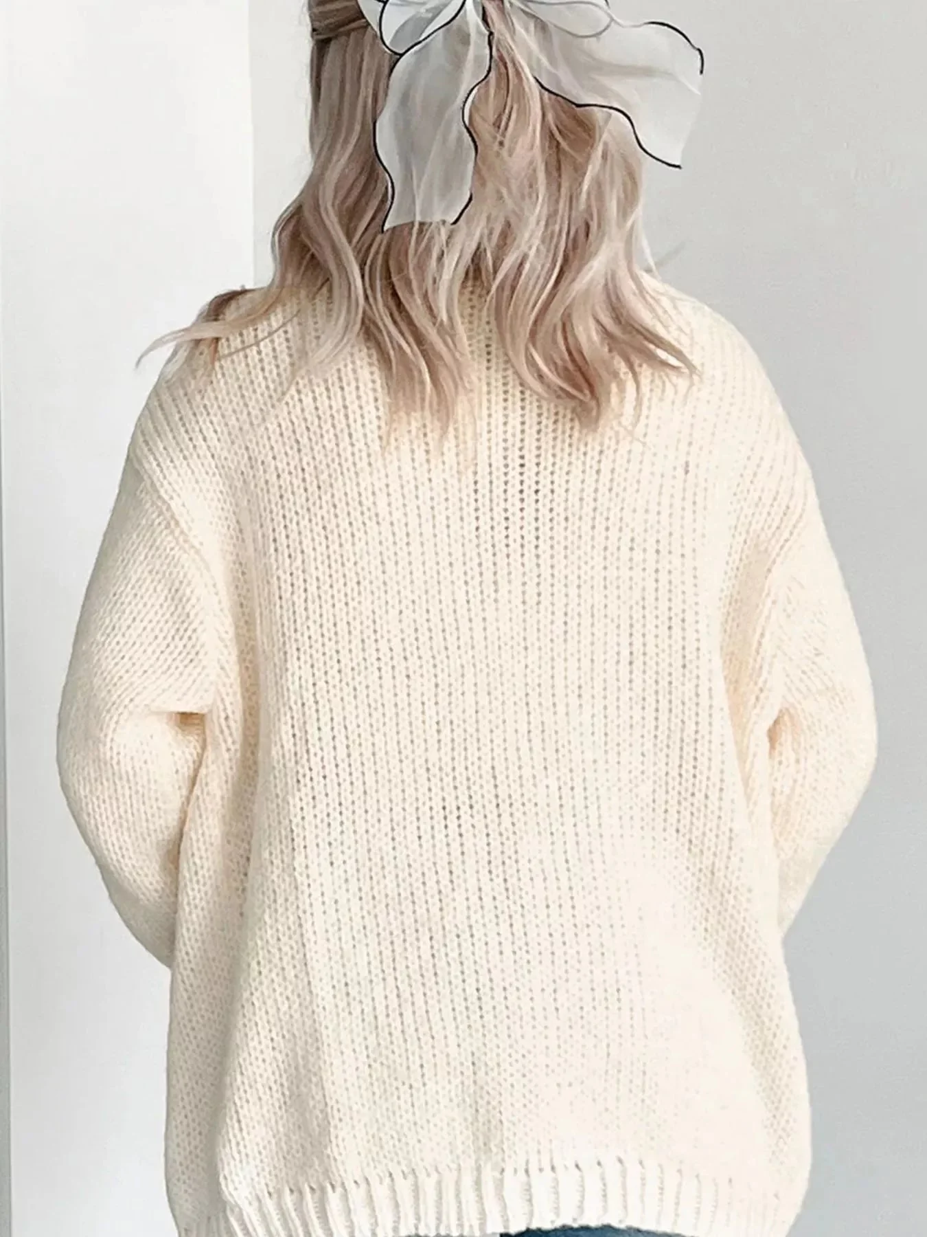 Pumpkin Embroidered Knit Cardigan Sweater in White