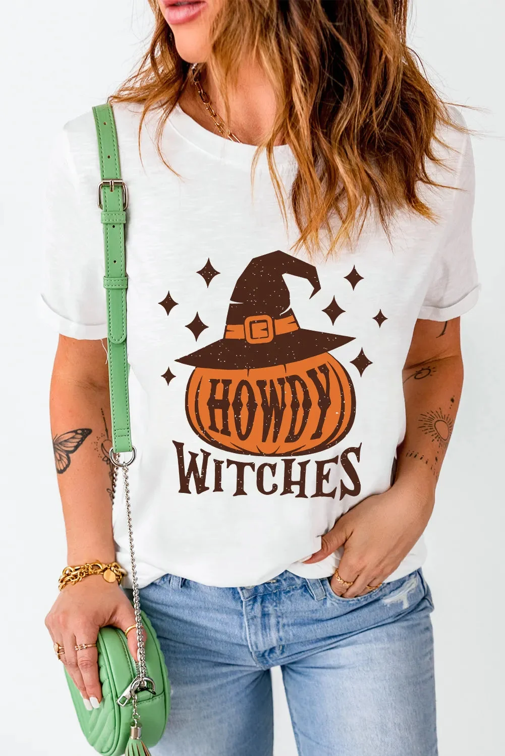 Witches Print Short Sleeve T-Shirt in White