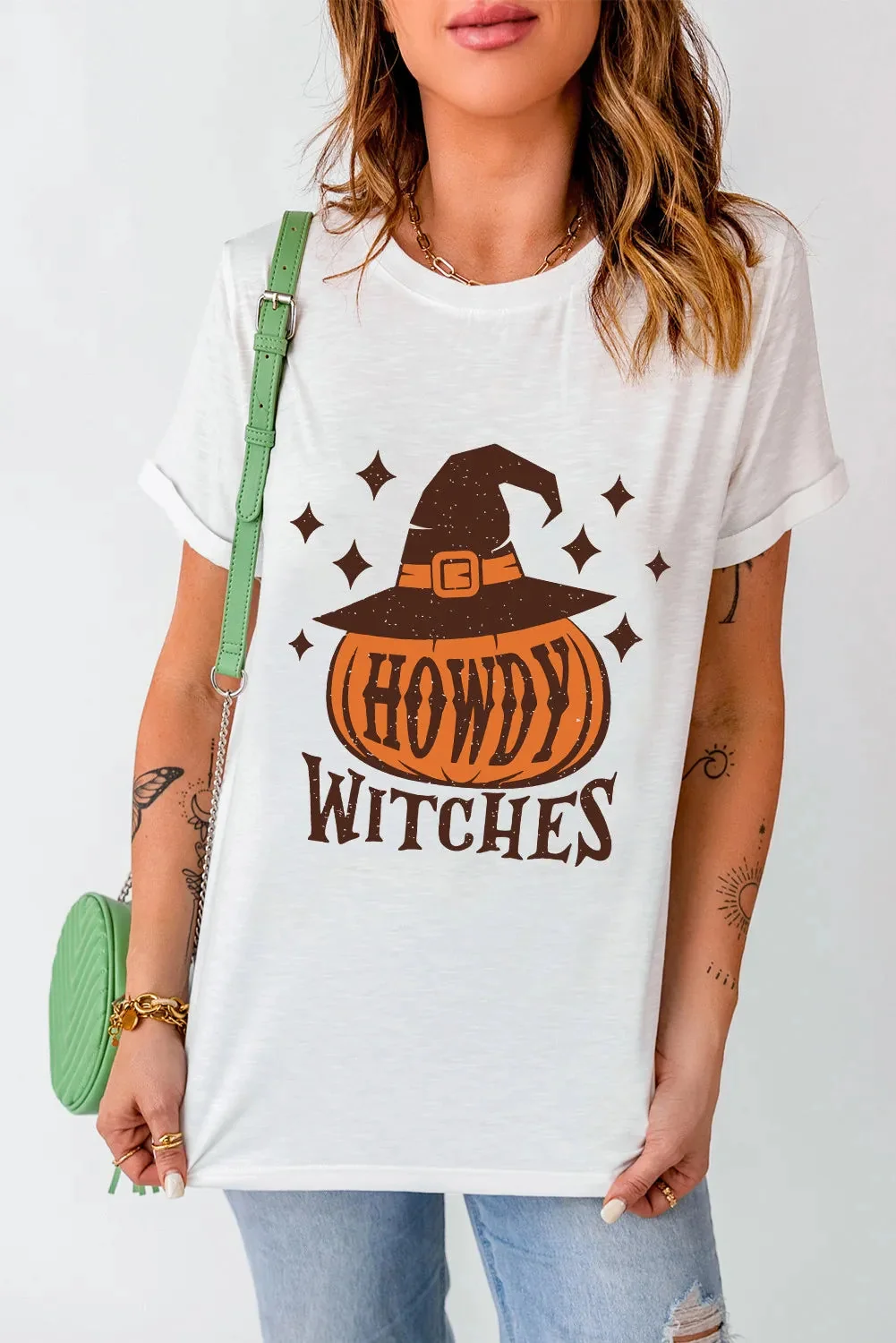 Witches Print Short Sleeve T-Shirt in White