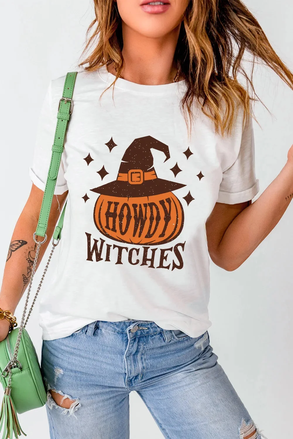 Witches Print Short Sleeve T-Shirt in White