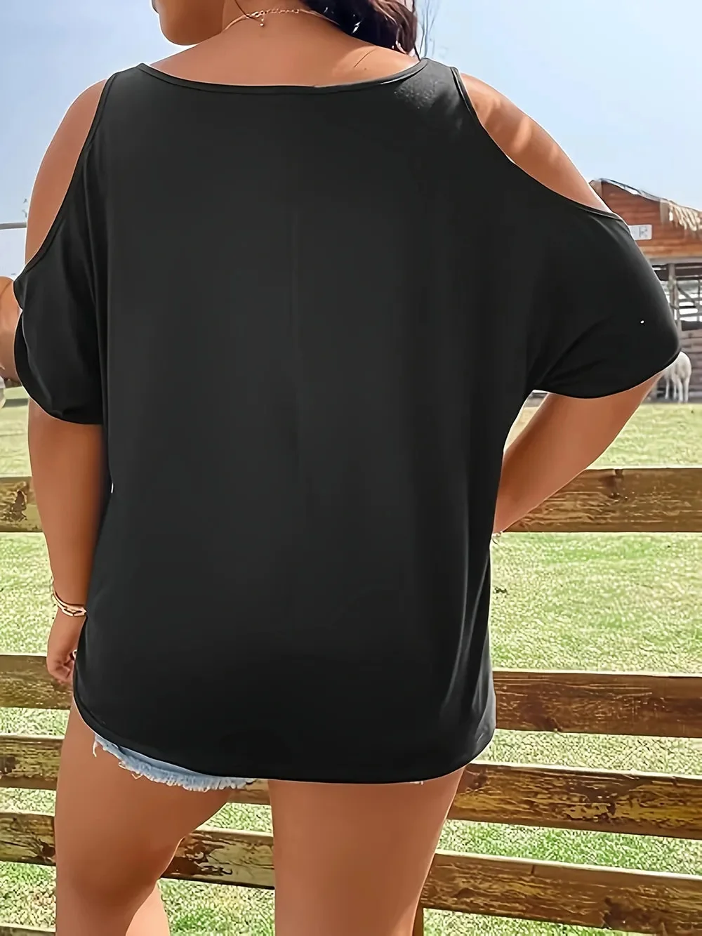 Womens Skeleton Graphic Cold Shoulder T-Shirt