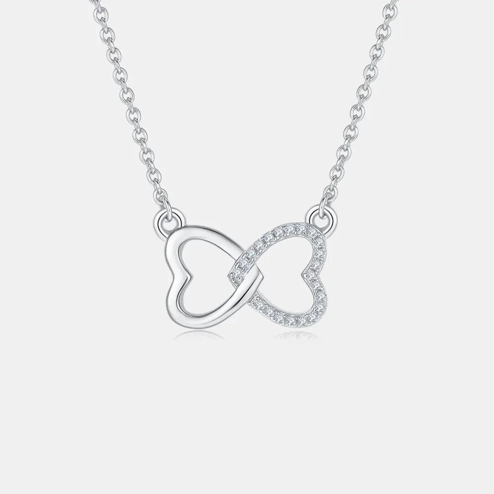 Heart Bow Moissanite Silver Necklace - Elegant Womens Jewelry