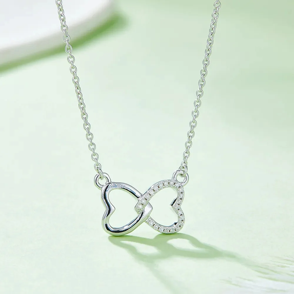 Heart Bow Moissanite Silver Necklace - Elegant Womens Jewelry
