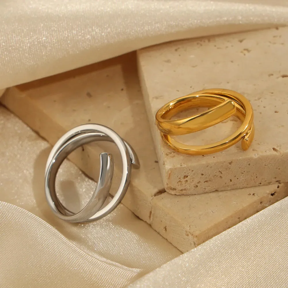 Layered Titanium Steel Ring Wrap in Gold and Silver