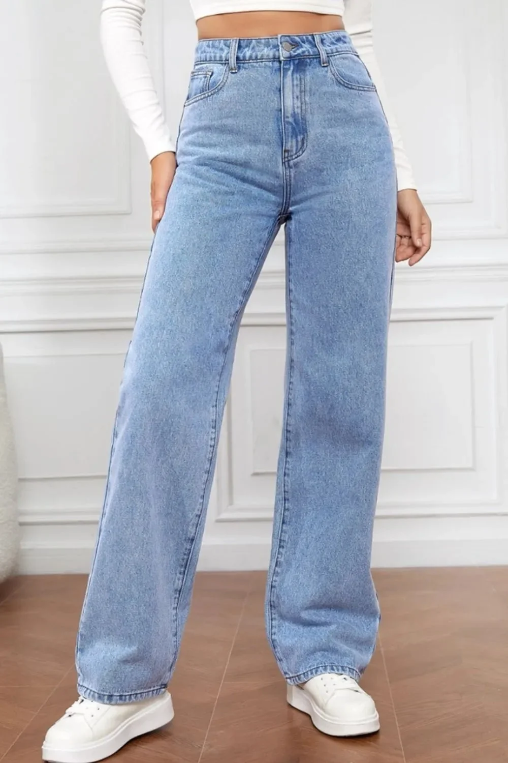 Womens High Waist Straight Denim Jeans