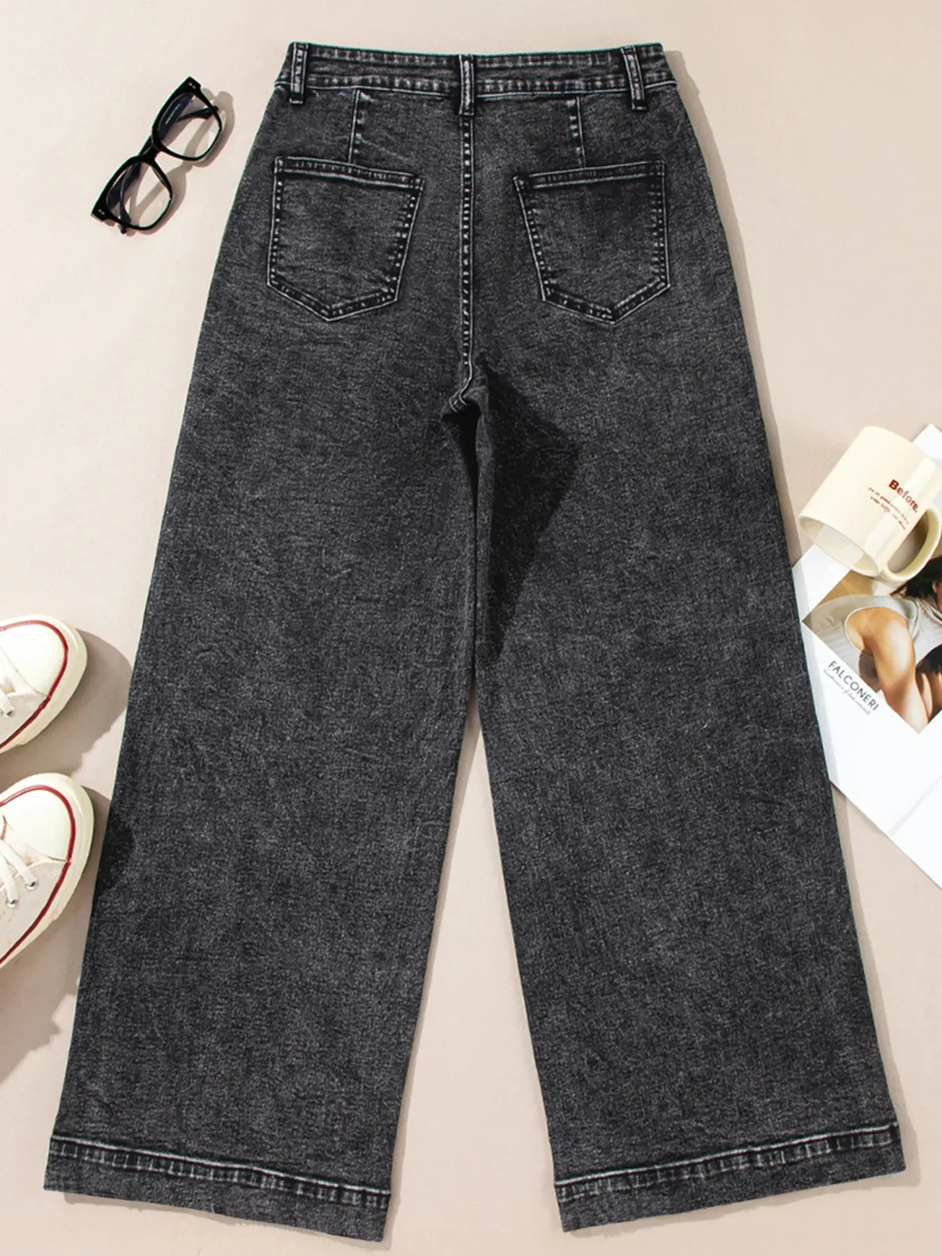 Black High-Waist Wide Leg Jeans for Women