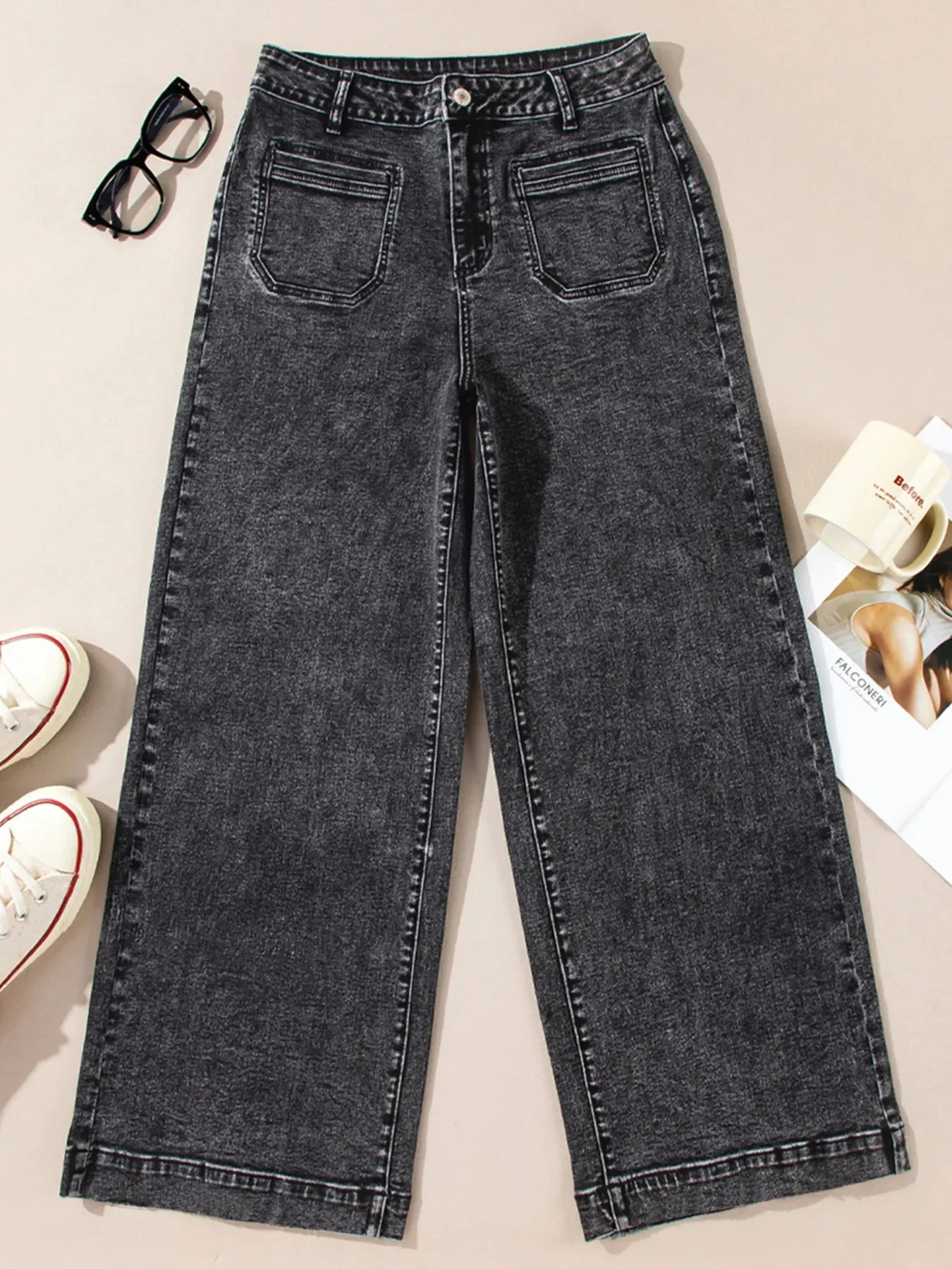 Black High-Waist Wide Leg Jeans for Women