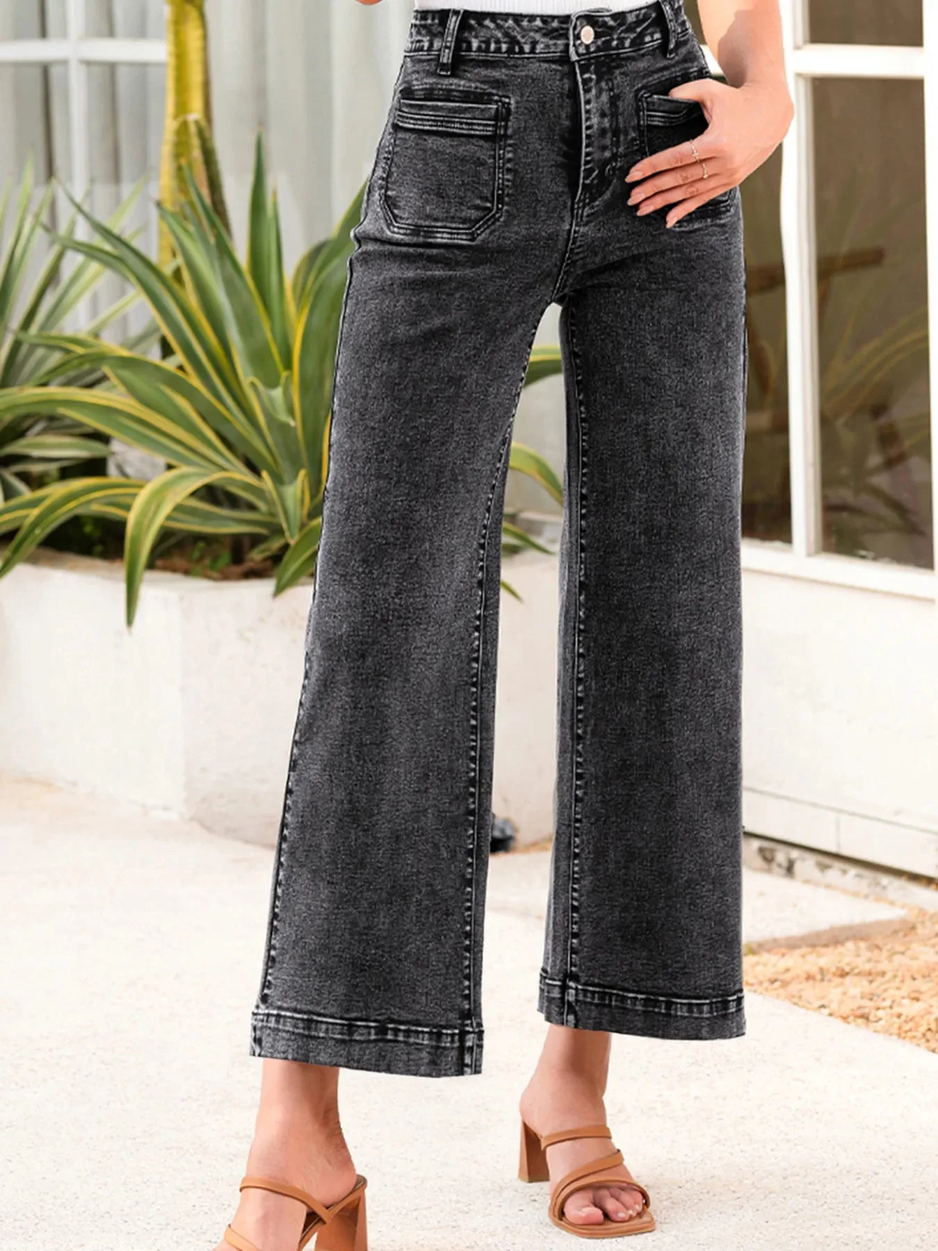 Black High-Waist Wide Leg Jeans for Women