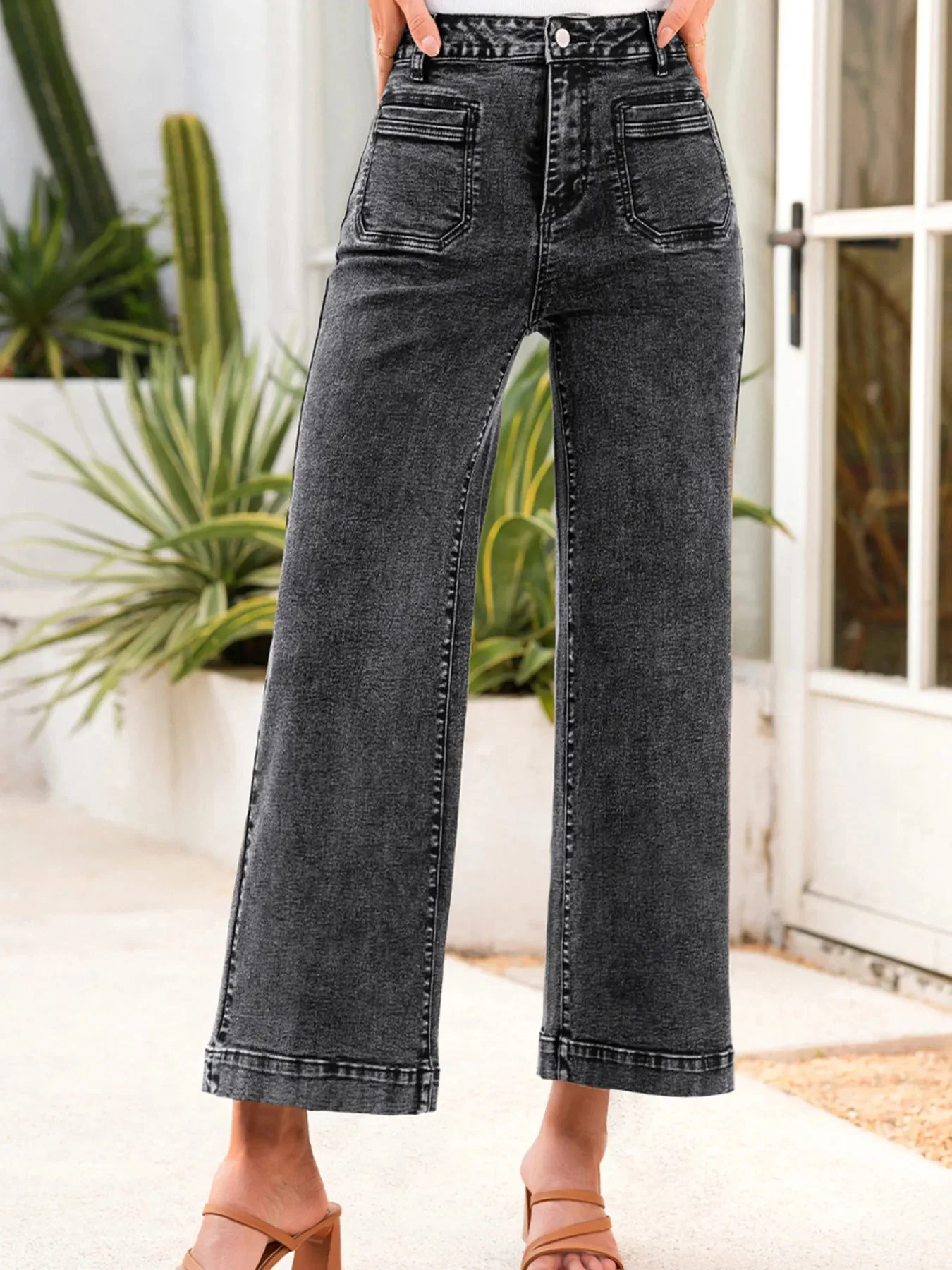Black High-Waist Wide Leg Jeans for Women