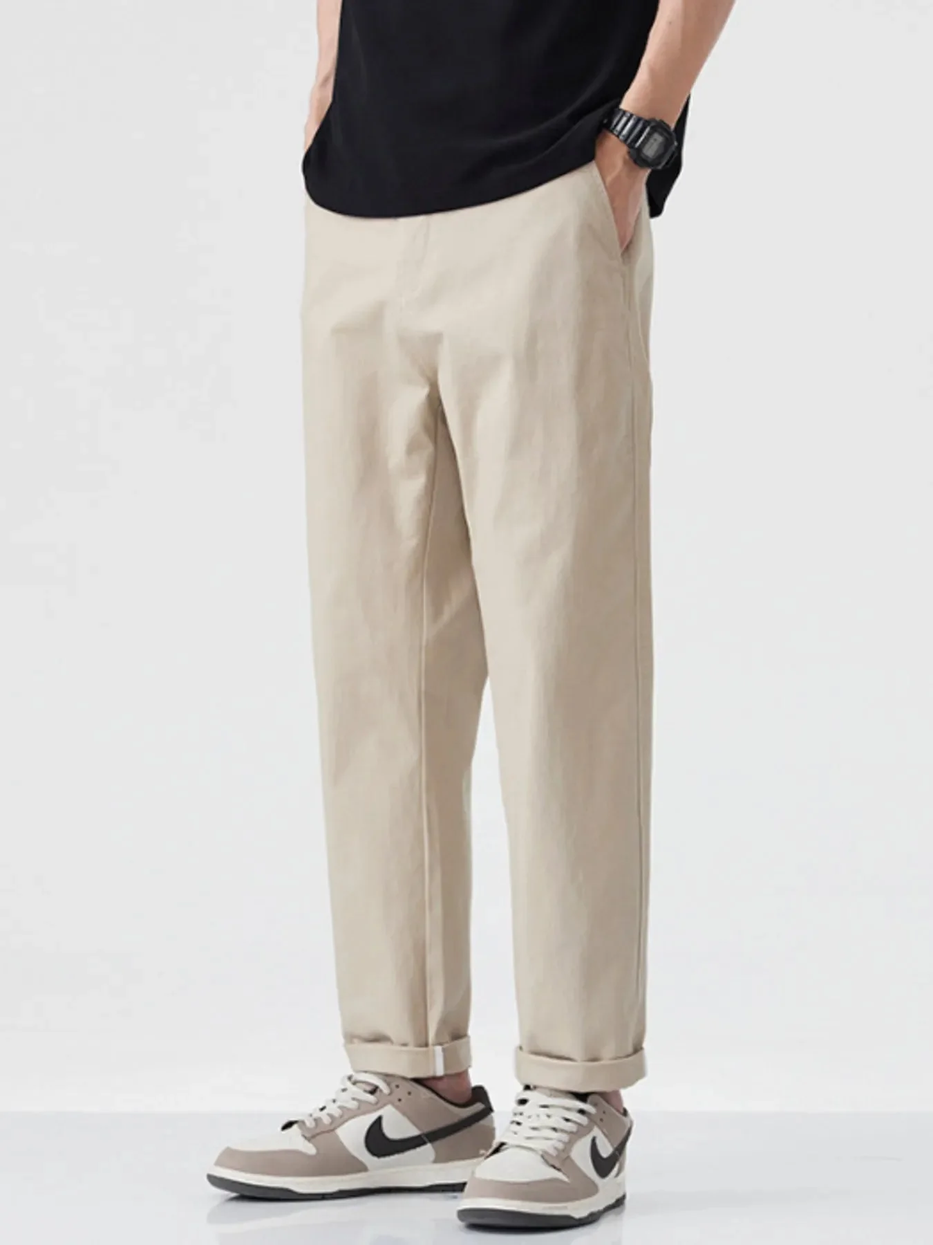 Mens Khaki Straight Leg Casual Pants