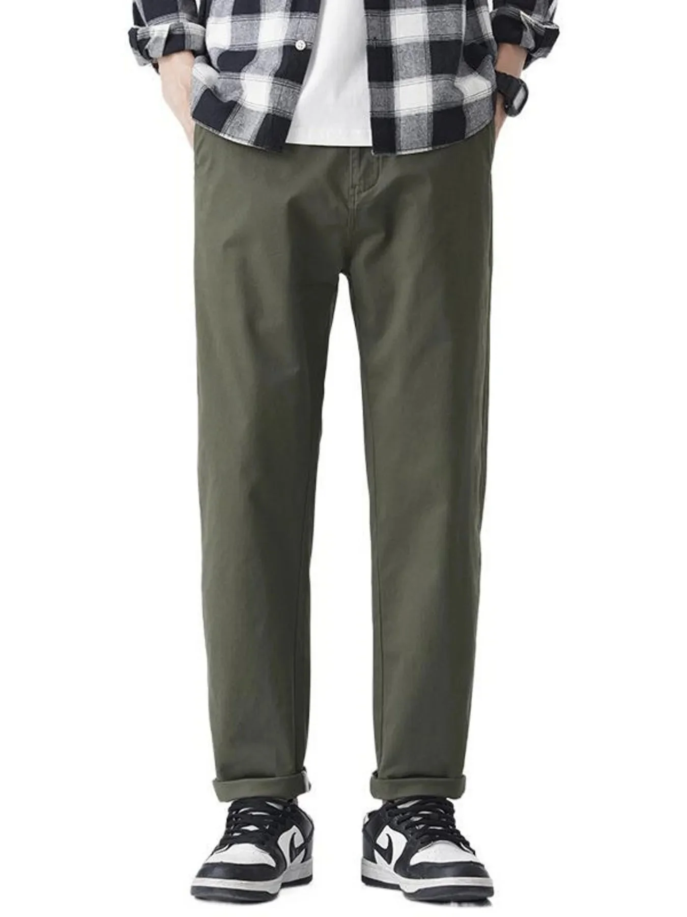 Mens Khaki Straight Leg Casual Pants