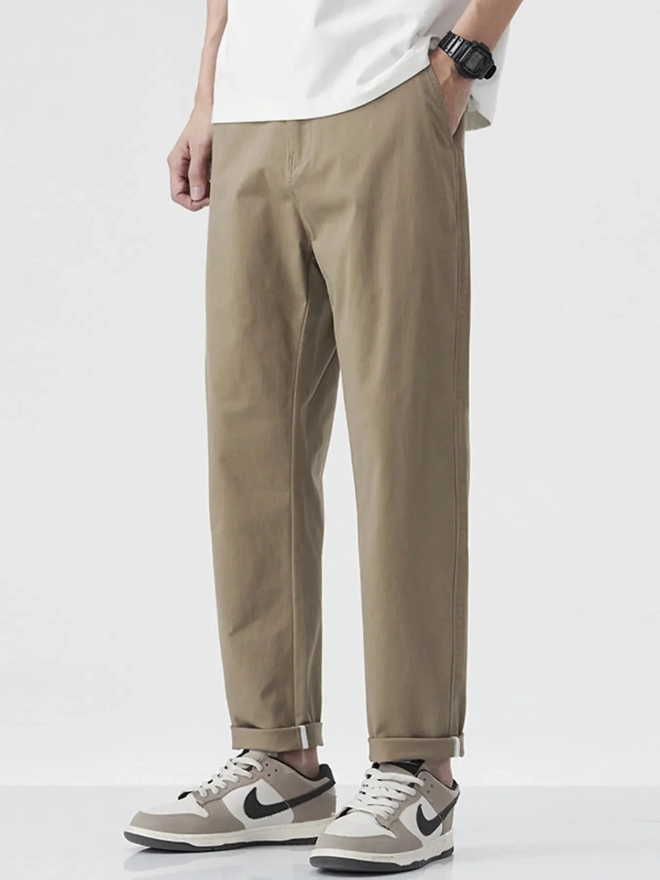 Mens Khaki Straight Leg Casual Pants