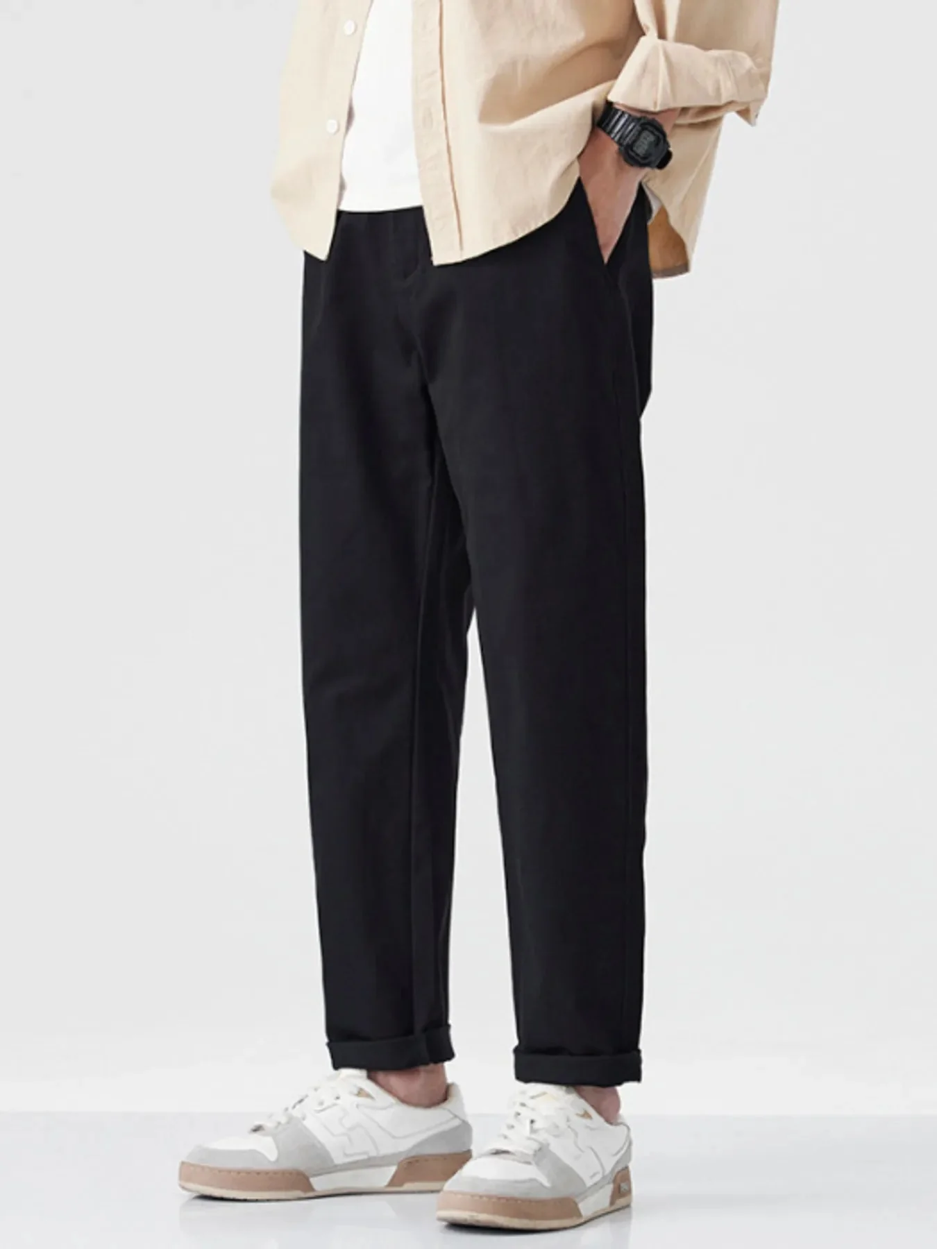 Mens Khaki Straight Leg Casual Pants