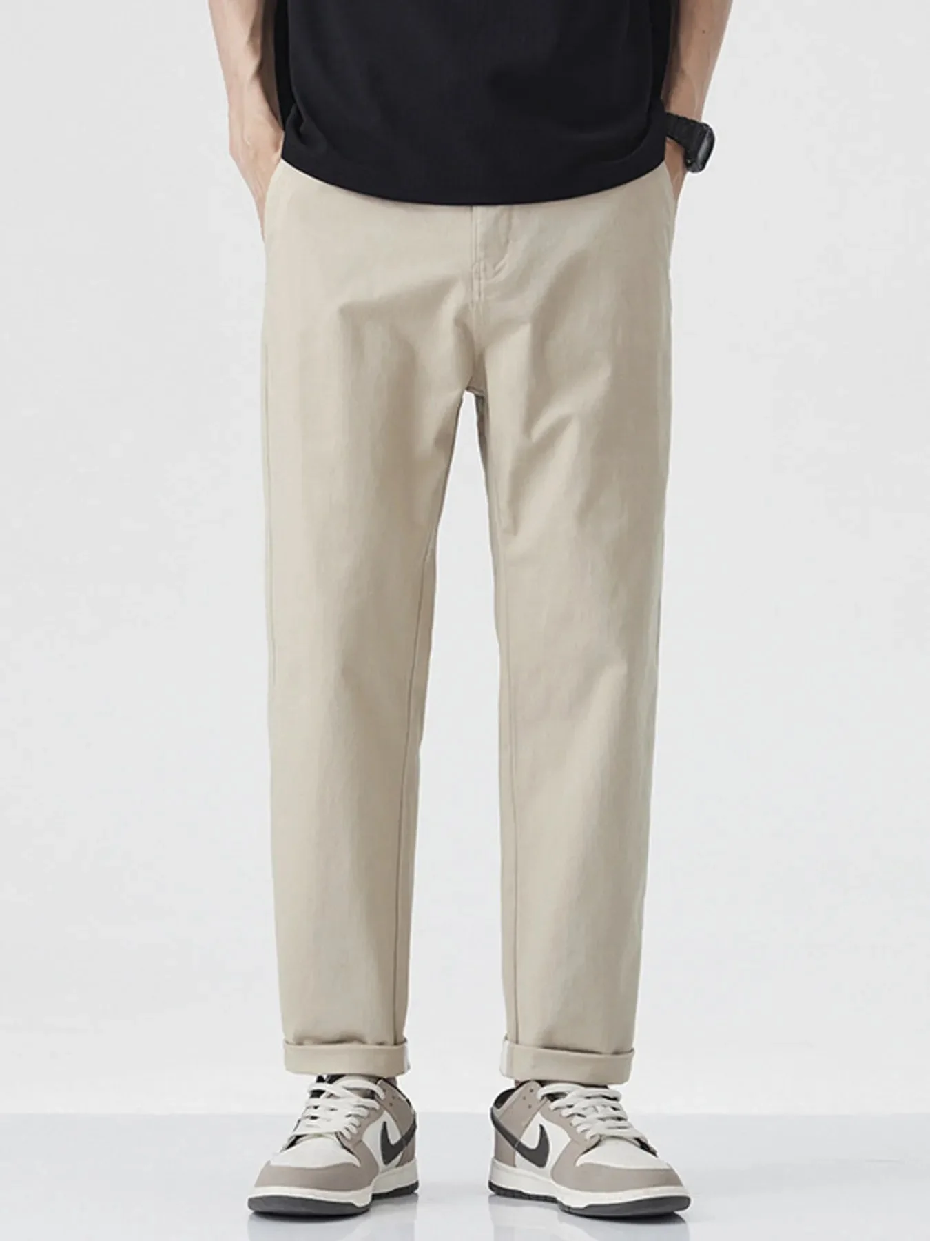 Mens Khaki Straight Leg Casual Pants
