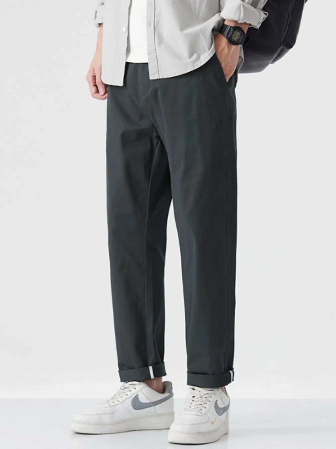 Mens Khaki Straight Leg Casual Pants