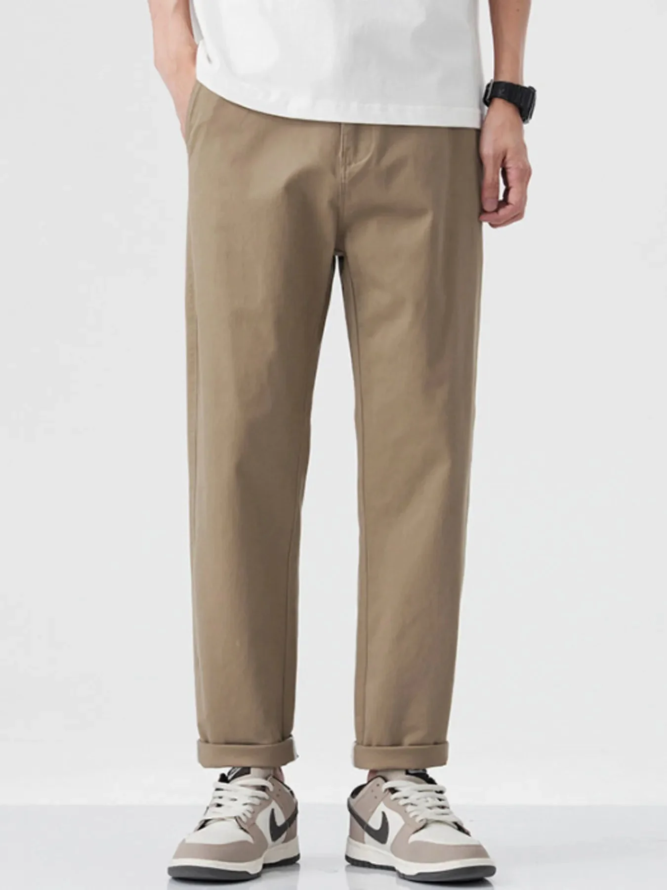 Mens Khaki Straight Leg Casual Pants