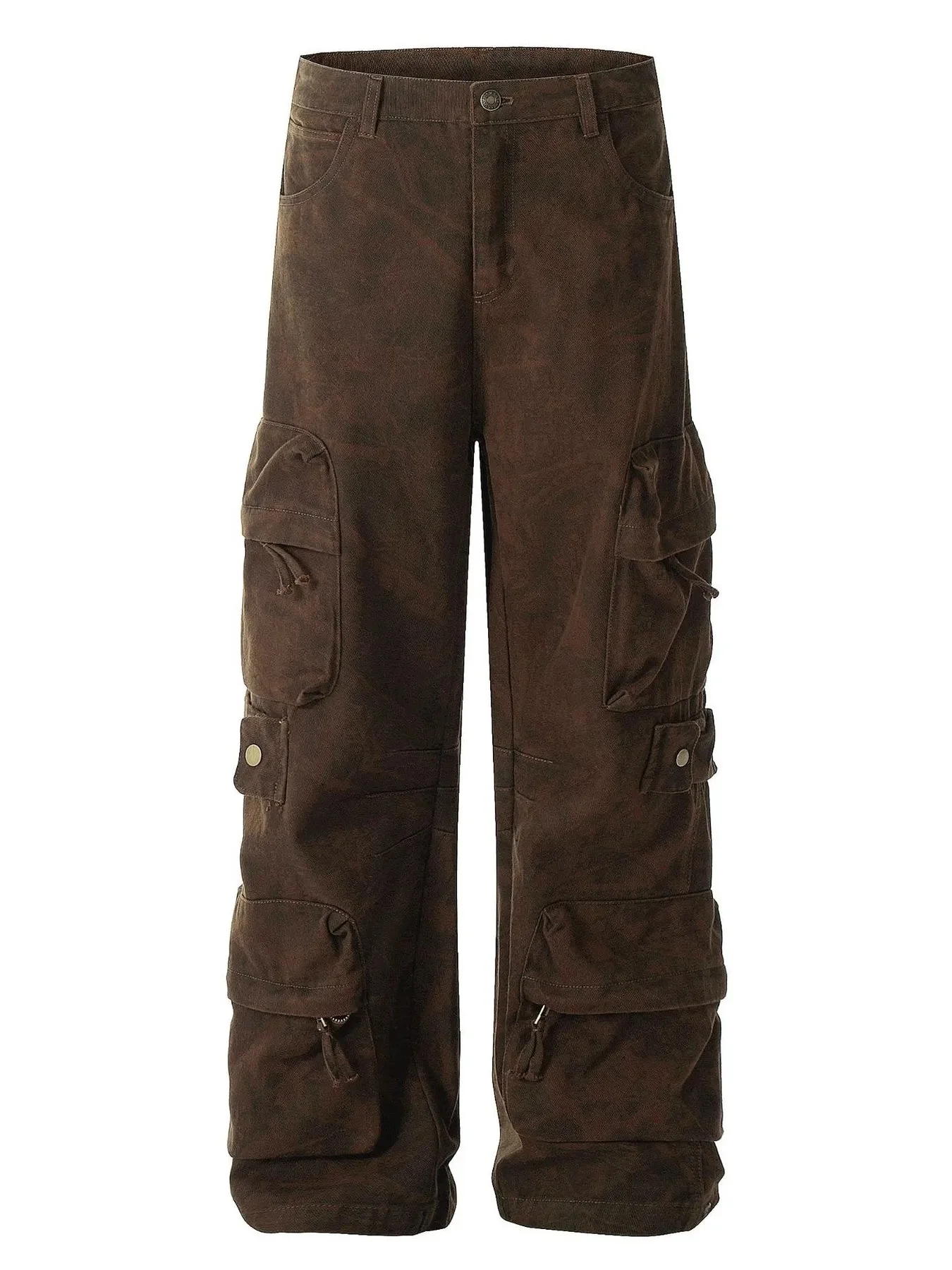 Coffee Wide Leg Cargo Pants for Men