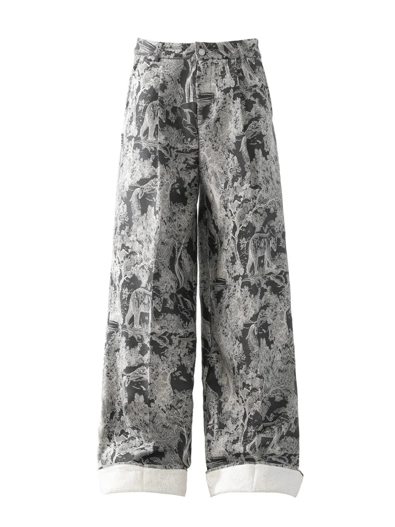 Mens Black Flower Wide-Leg Pants S-XXL